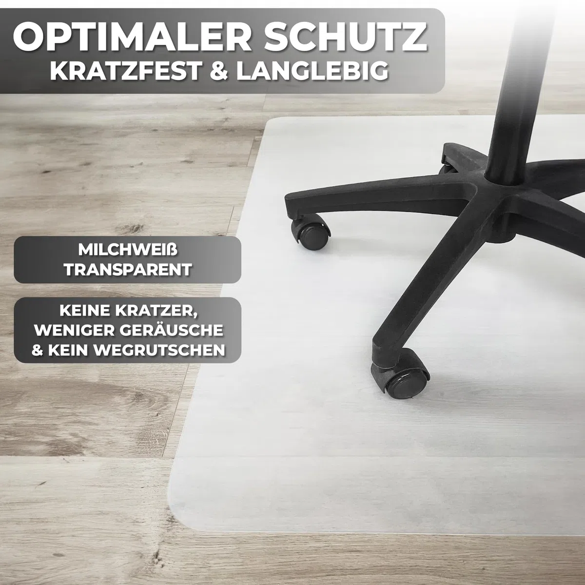 Königwerk Bodenschutzmatte Bürostuhl versch. Größen - Bürostuhl Unterlage rutschfest in milchweiß - Made in Germany - 90 x 120 cm