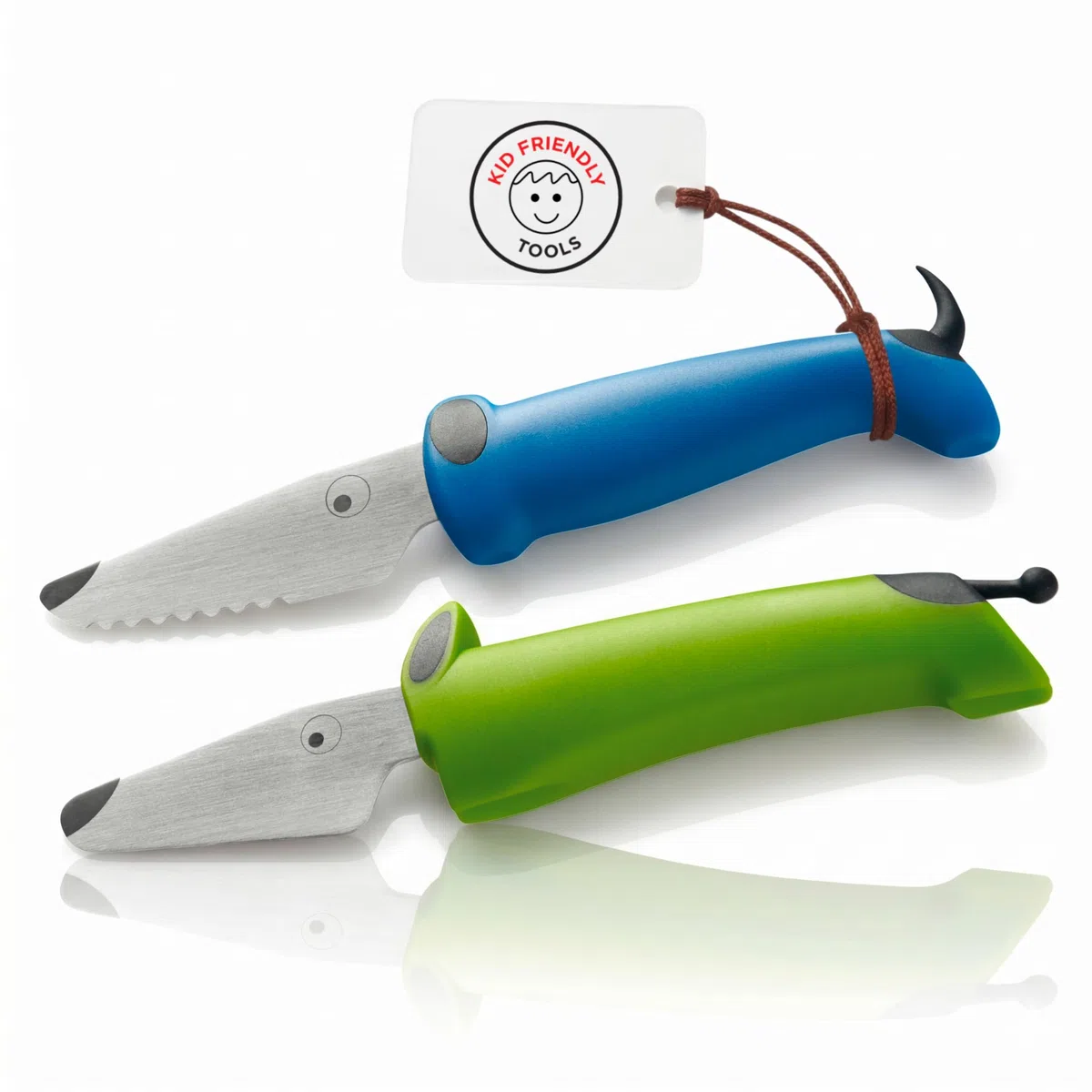 KUHN RIKON Kinderkitchen Kindermesser Set (2-teilig), Kinder-Küchenmesser ab 3 Jahren, Messerset mit Fingerschutz, Edelstahl Klinge (Grün/Blau)