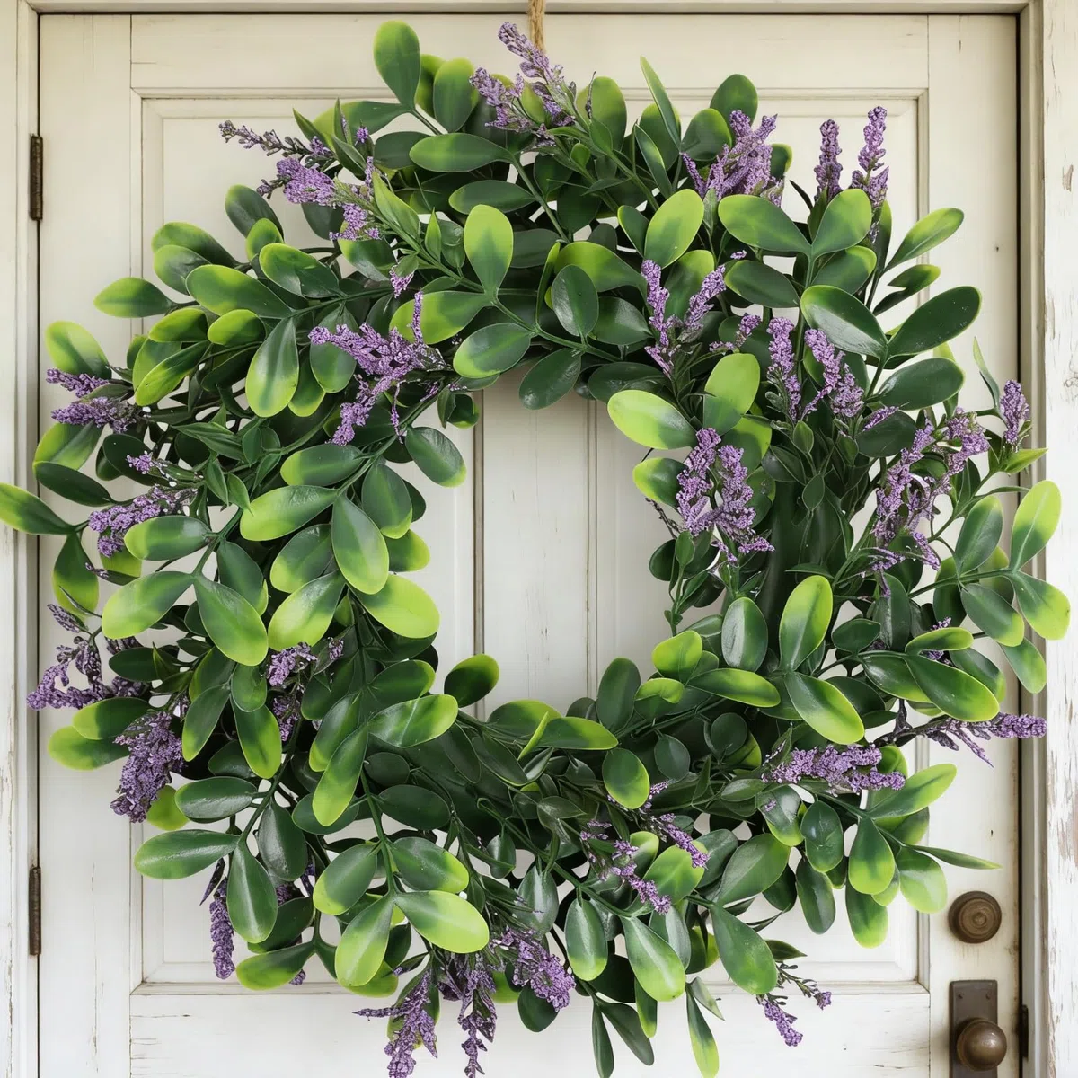 35cm Eukalyptus Türkranz mit Lavendel, Künstlicher Grün Pflanzen Kranz, Moderner Türkranz für Haustür Wohnzimmer, Alljährliche Heimdekoration