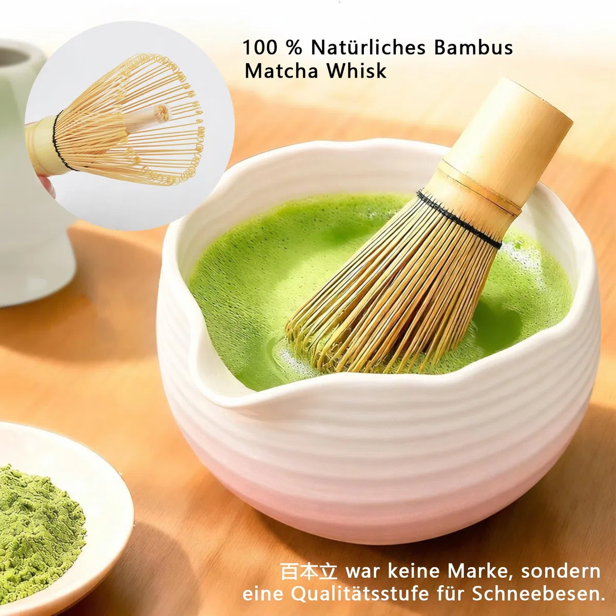 8 Stück Matcha Besen Set – Traditionelles Bambus Matcha Tea Set mit Matcha Schale, Chasen Bambusbesen, Schaufel, Sieb, Besenhalter, Löffel – Perfekt für Matcha Liebhaber & Geschenk (Pink)