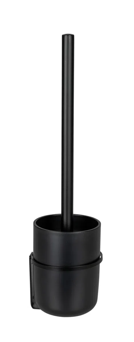 WENKO WC-Garnitur Mod. Carpino Kunststoff WC-Bürstenhalter für einfache Befestigung ohne Bohren Flexible Abdeckung Wandhalterung Metall Schwarz