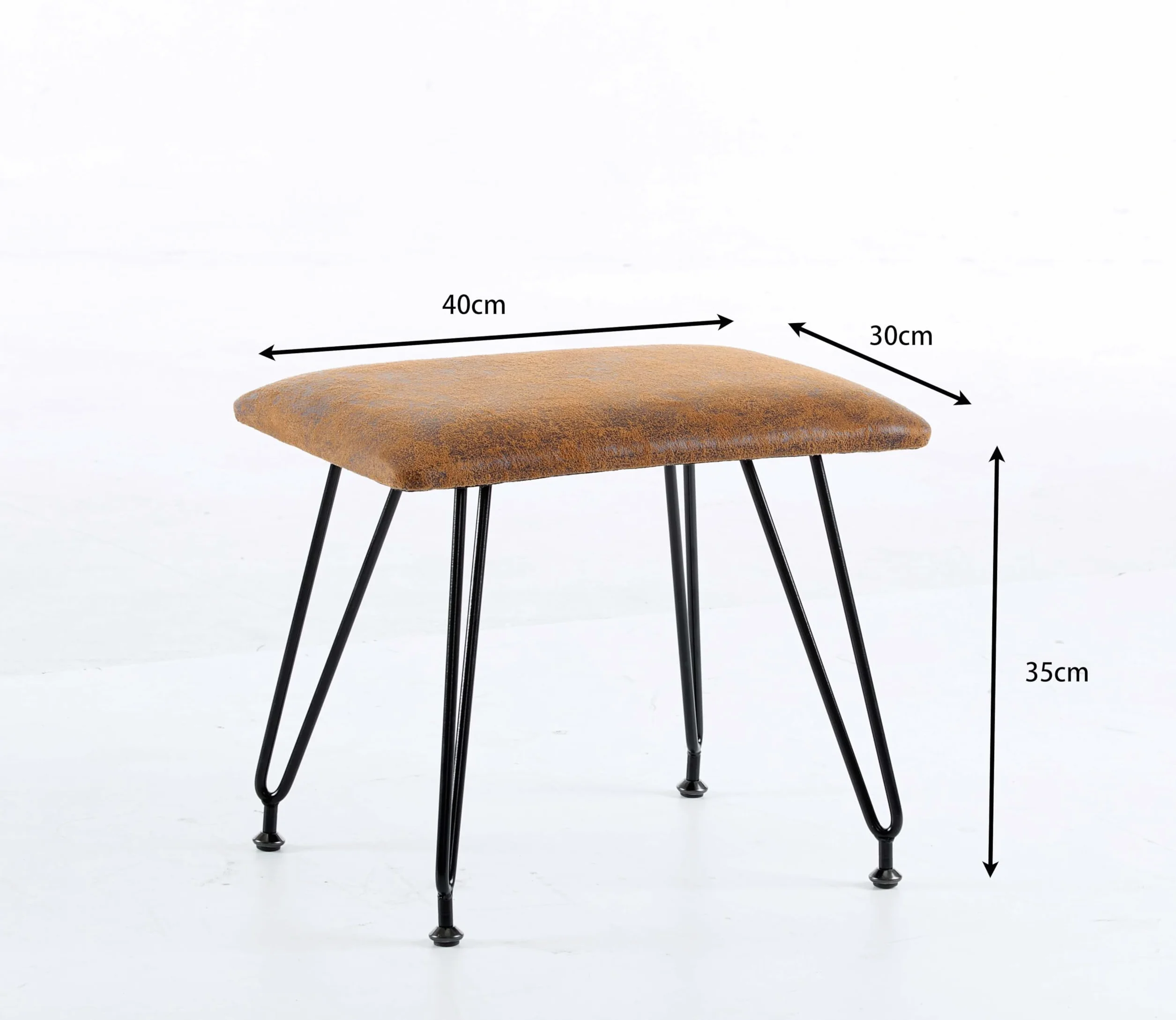 Balama Fußhocker Sitzhocker Ottoman Rustikal 40 x 30 x 35 cm, Vintage Braun, Metall Beinen, Gepolsterte Sitzfläche, Wasserabwisender Stoffbezug, verstellbare Bodengleitern