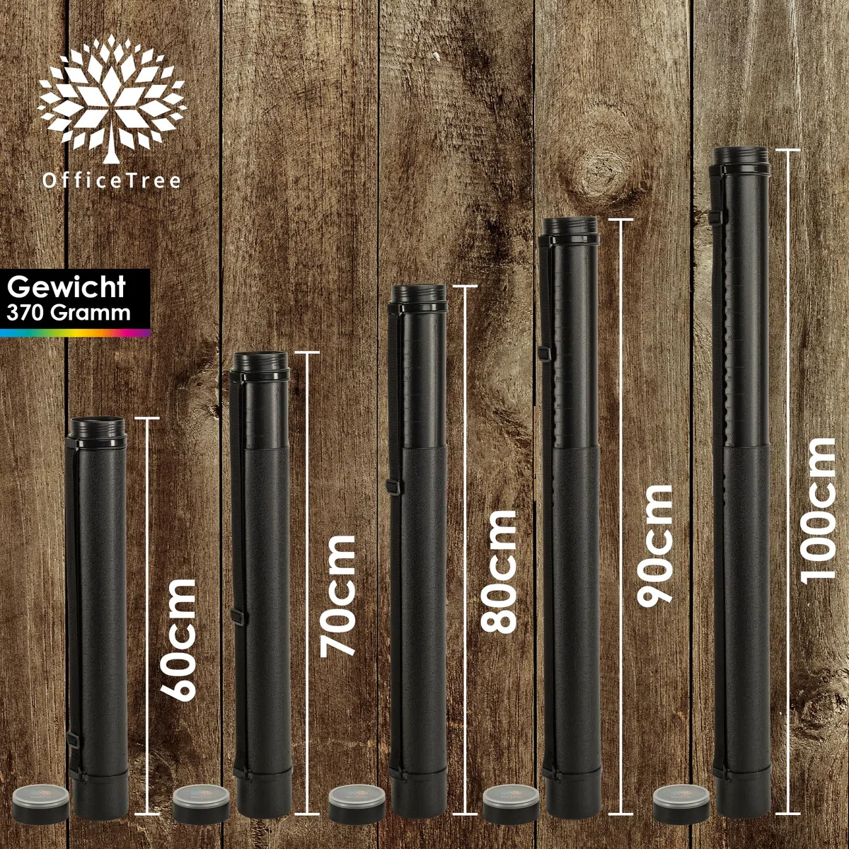 OfficeTree Posterrolle A0 Schwarz 60-100 cm verstellbar inkl. Tragegurt - Flipchart Köcher - Zeichenrolle - Zeichenrollenköcher - Plakatrolle - Poster Transportrolle A2 - Planrolle - Plakat Rolle