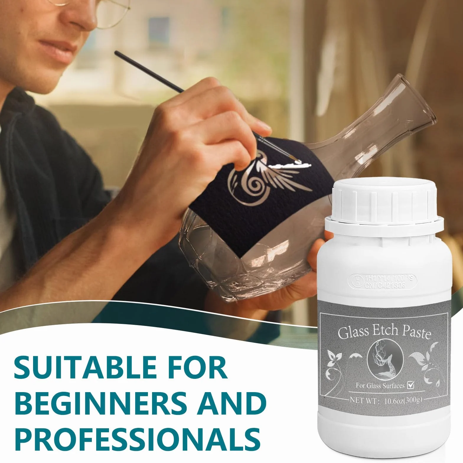 Ätzpaste für Glas, 100 g Glas Ätzpaste DIY-Kunsthandwerksbedarf, um atemberaubende Designs auf Glasoberflächen zu erstellen (weiße Glass Etching Paste)