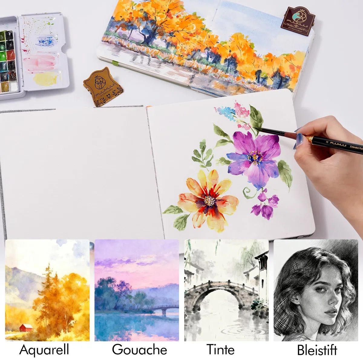 Aquarell Skizzenbuch 19x19cm 100% Baumwolle - 30 Blatt 300g/M² Säurefreis Premium Watercolor Paper, Kaltgepresst & Geleimt | Ideal für Aquarellmalerei Zeichnung und Handlettering, Weiß