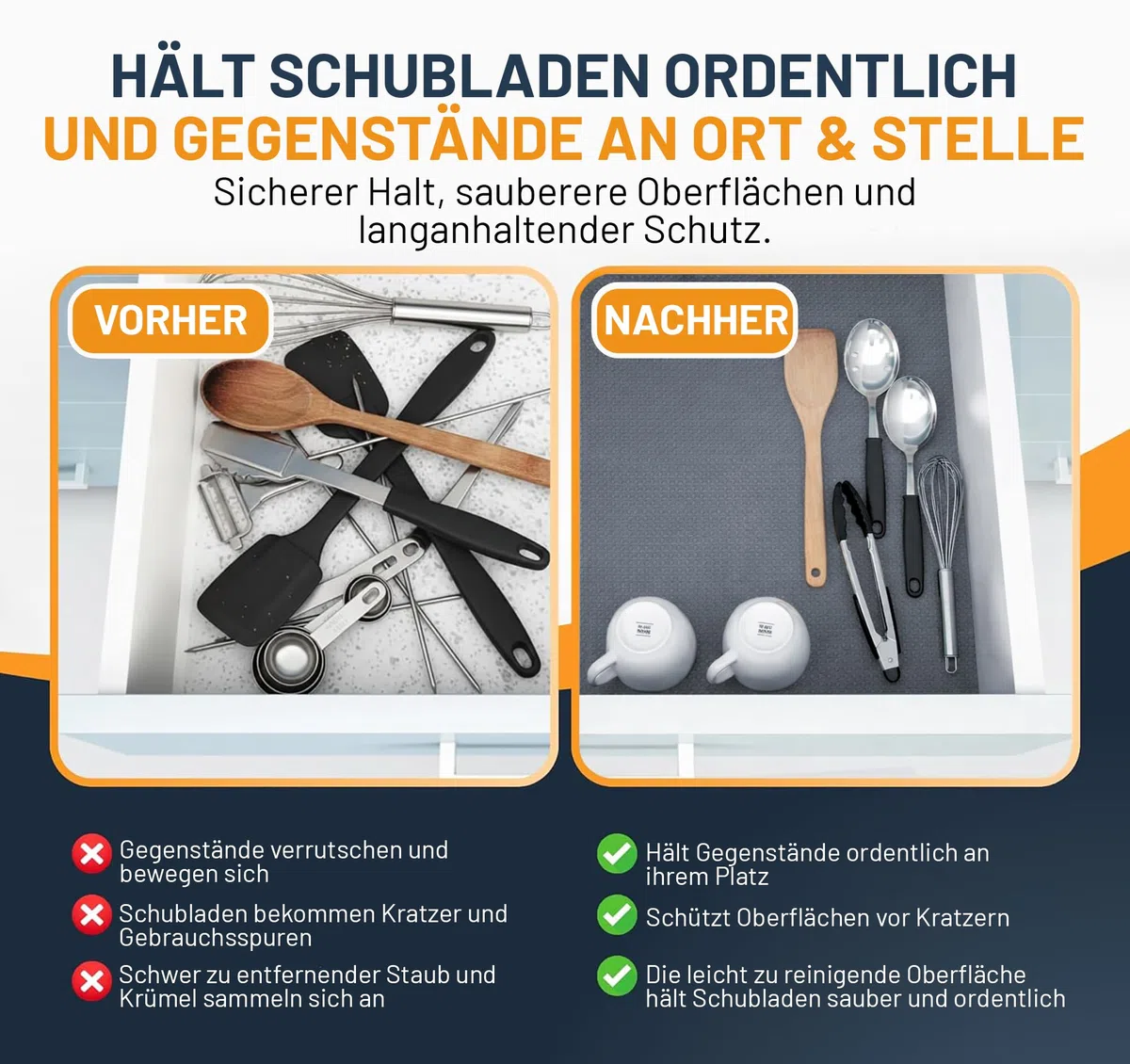 Schubladenmatte von Linda's Essentials (60 x 500 cm) - Antirutschmatte Schubladen Schrankfolie Schrankpapier abwaschbar, Kühlschrank Folie die Schubladen und Regale sauber hält - Zuschneidbar (grau)