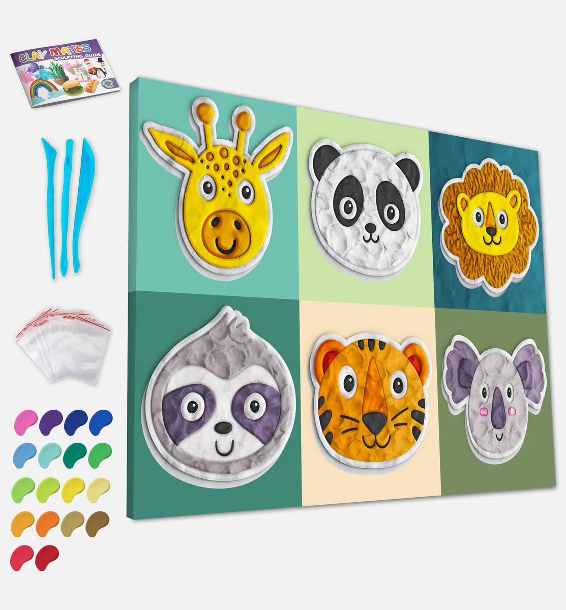 Splat Planet Klecksfreies Tier-Knetmalset, lufttrocknendes Knetmodellierset, sensorisches 3D-Leinwand-Bastelset für Kinder, vorgerahmt 40 x 30 cm