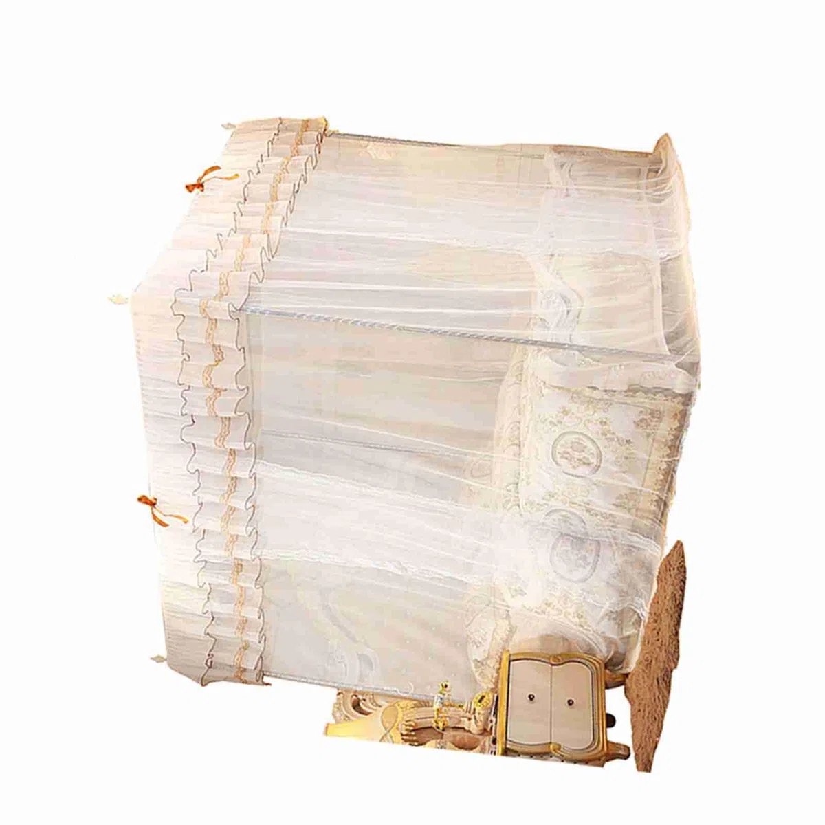 Vier-Eck-Moskitonetz, Schönes Spitzendesign, Einfacher Zugang für Damen, Schlafzimmer-Dekoration, Robustes Polyester-Material (180 * 200 * 200)