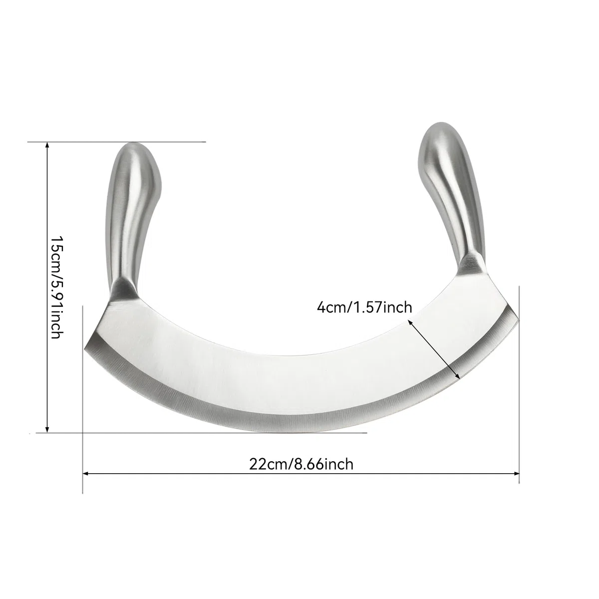 Edelstahl Wiegemesser Single Edge, 22cm Pizzaschneider Effizientes Hacken von Kräutern, Brot, Salat, Nüssen - Ergonomischer Griff, spülmaschinenfest, rostfrei, nahtlos