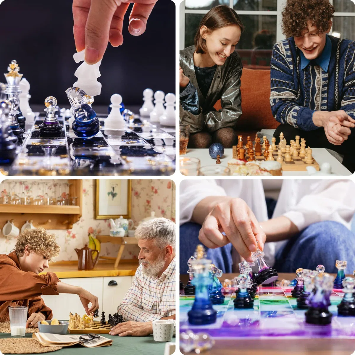 LET'S RESIN Schach Epoxidharz Formen, Verbesserte Harz-Schachsatzform mit 16-Teiligen 3D-Schachfiguren in Voller Größe und Schachbrett Silikonform Epoxidharz, DIY-Schachbrettspiel