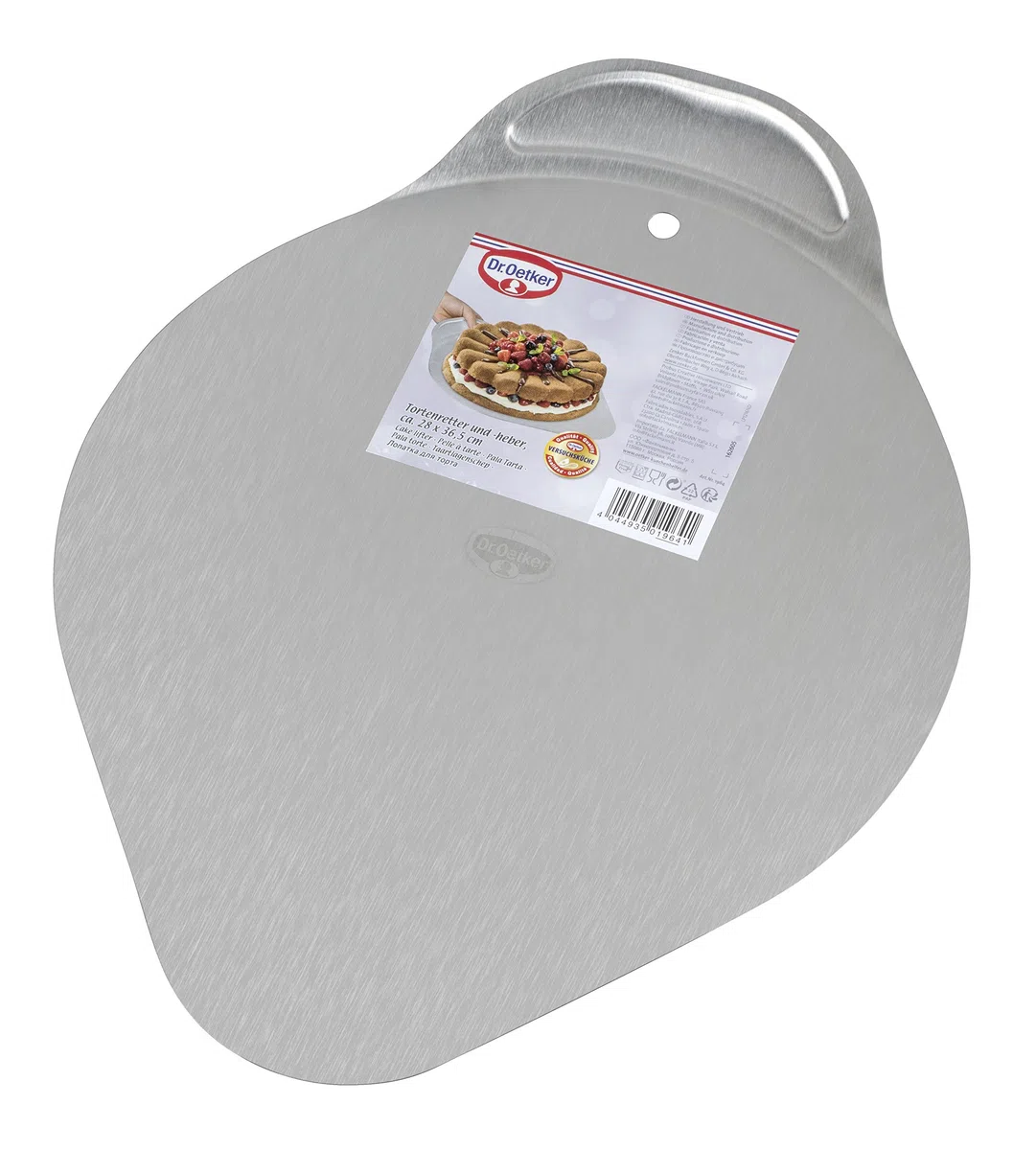 Dr. Oetker Tortenheber, Tortenretter aus Edelstahl, Kuchenheber mit praktischem Griff, rostfreies Tortenhebeblech (Kuchenretter: ca 36x28 cm), Menge: 1 Stück