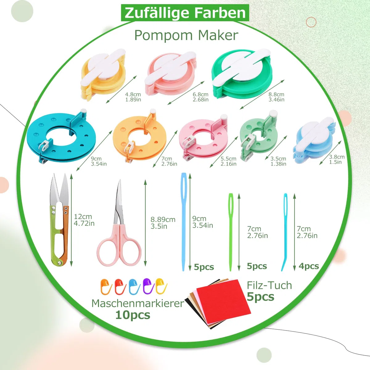MASPHY Pompom Maker Kit, 8 Größen Pom Pom Maker Kit mit Bedienungsanleitung, Schere, Maschenmarkierer, einfach zu machen Pompoms für Pom Pom Stricken DIY Häkeln Stricken