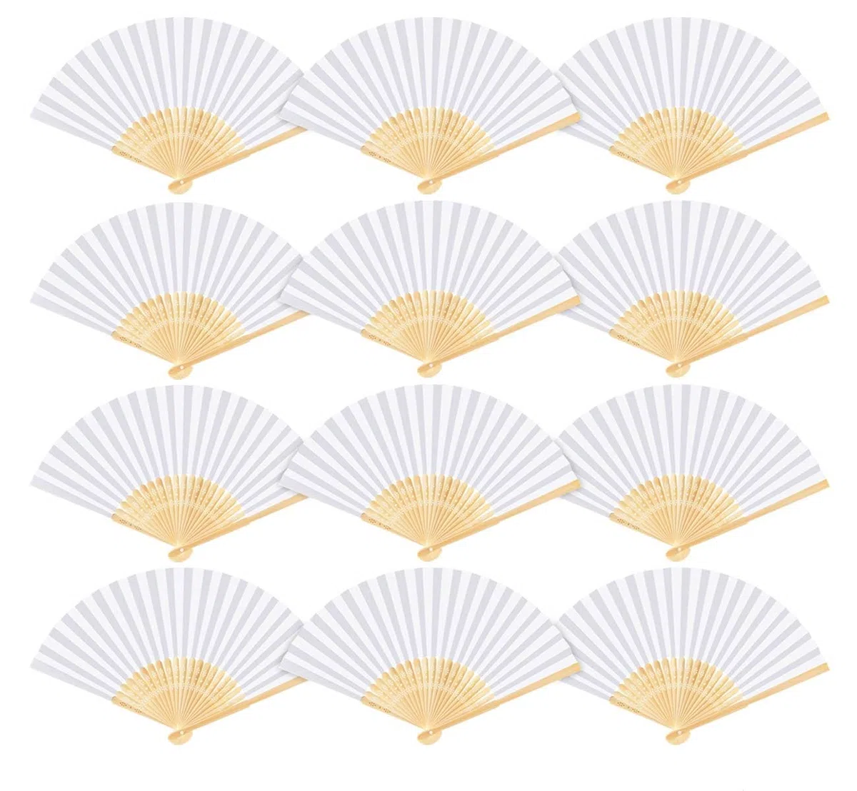 12 STK Papierfächer Handfächer Weiß - Taschenfächer Faltfächer mit Organzabeutel,Fächer Faltbar Gastgeschenk für Sommer Hochzeit DIY Geburttag Party Wand Deko