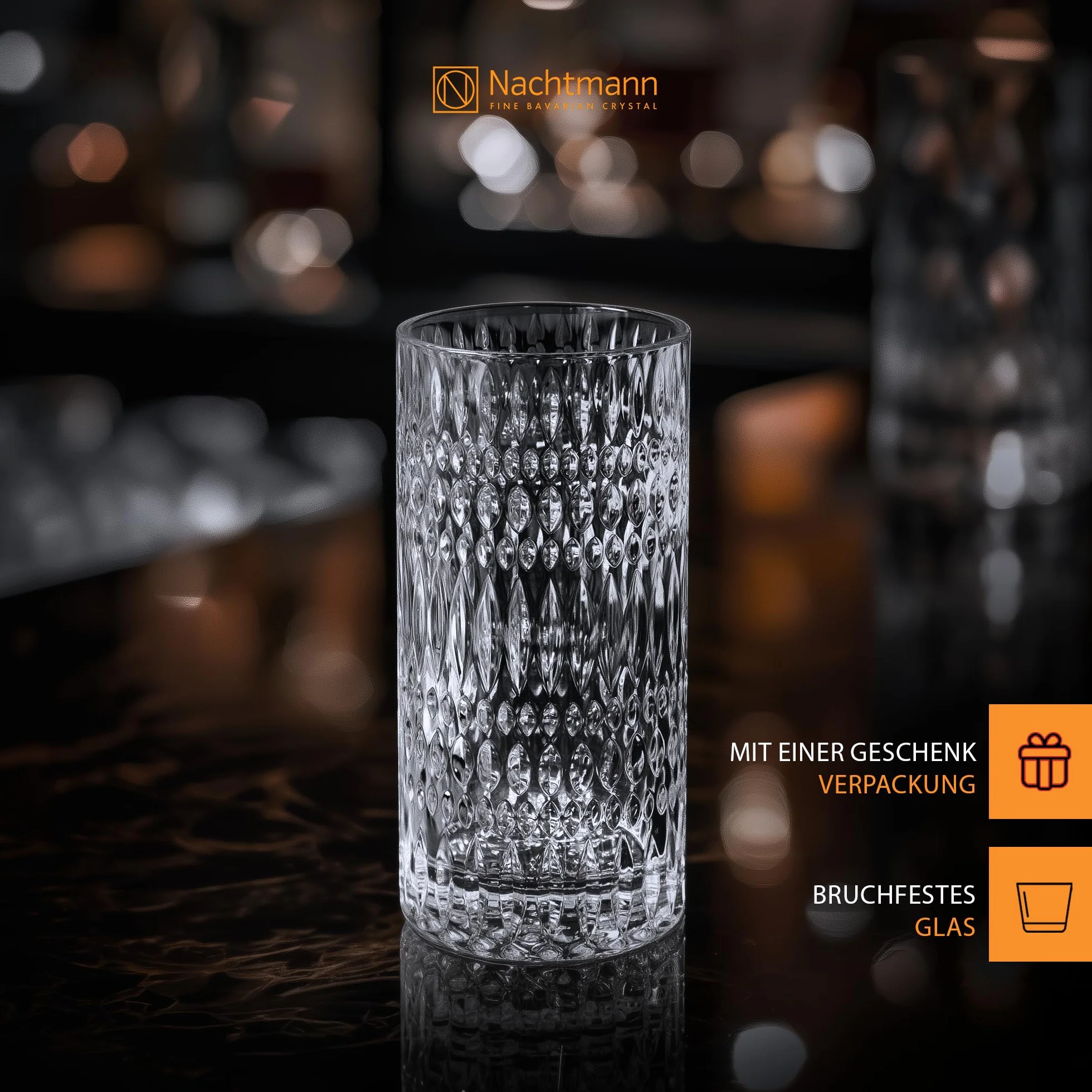 Nachtmann Longdrinkgläser 434 ml, 4 Stück, Ethno, 104250, Cocktailgläser aus Kristallglas, Trinkgläser spülmaschinenfest
