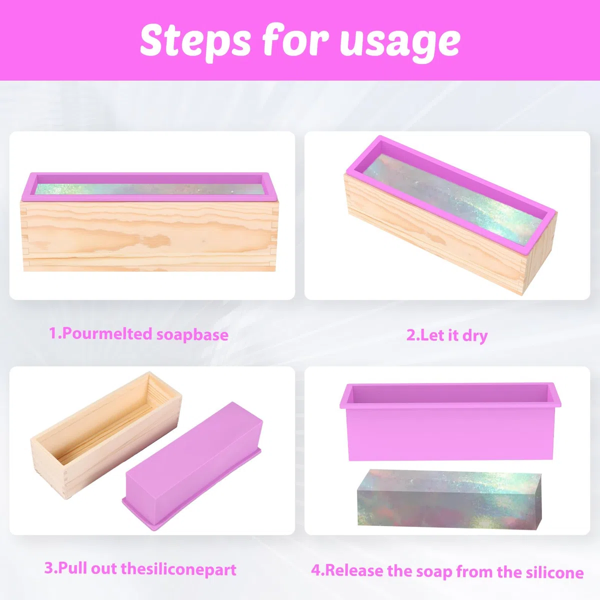 2 Stück Seifenformen Silikon, 1200ML Seifenform mit Holzbox, Rechteckig Silikonform Seife, Seifenherstellung Zubehör Form, vielseitig Silikonformen für Seife Selber Machen Kuchen Pudding