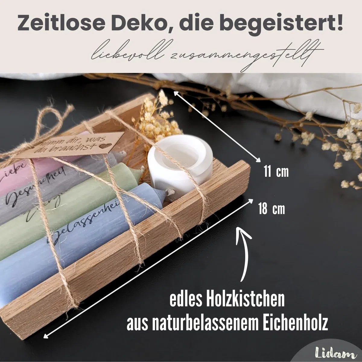 Kerzen Geschenkset | nimm dir, was du brauchst | Kerzenhalter & Trockenblumen – stilvolle Geschenke für Frauen, Freundin, Geschenke für Mama, Lieblingsmensch, Geschenkset Frauen