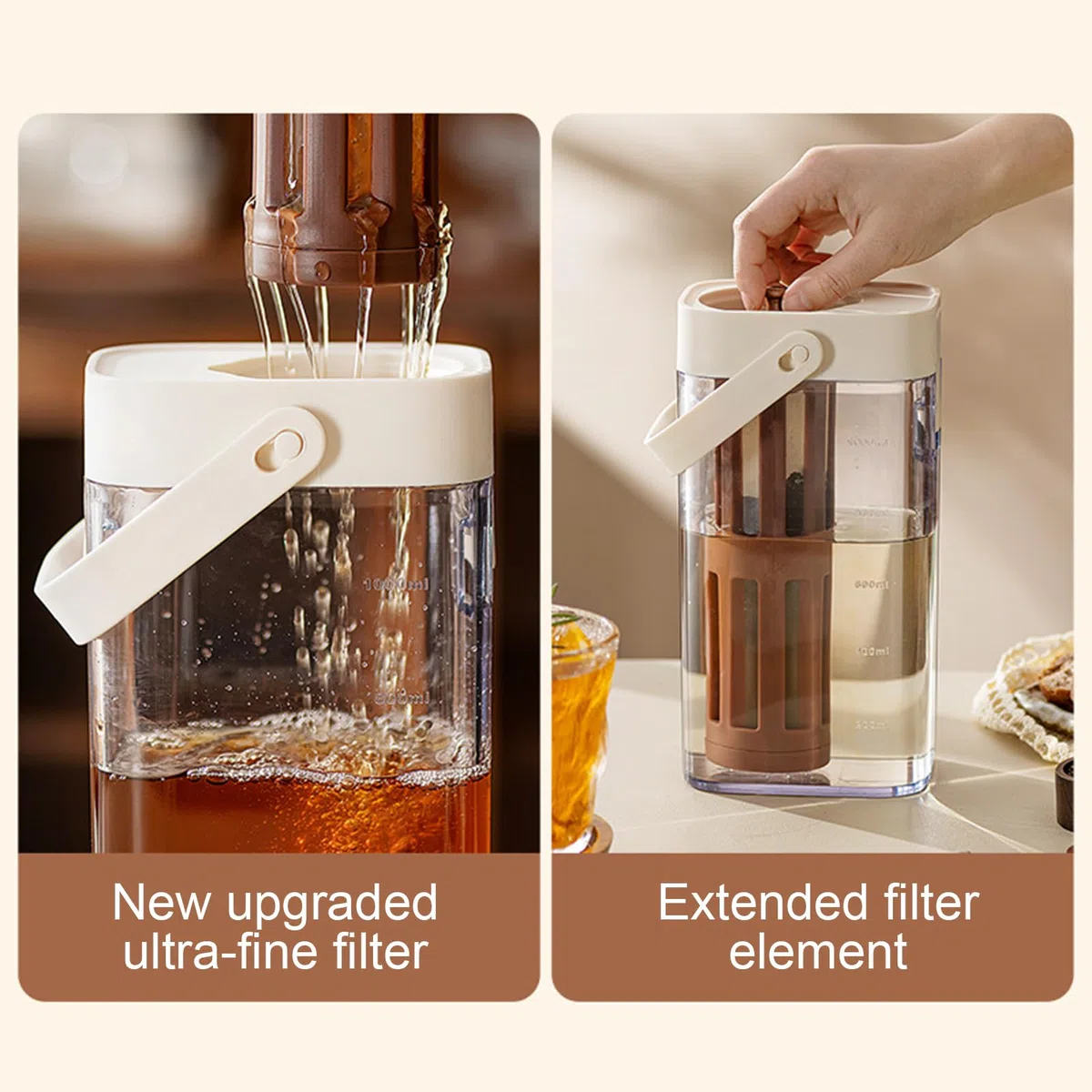 Cold Coffee Brewer – Großer Behälter für kaltgebrühte Kaffeemaschine, auslaufsicherer Behälter mit Griff, platzsparender Topf, Küchenutensilien für Getränke, Milch, Wasser, Limonade