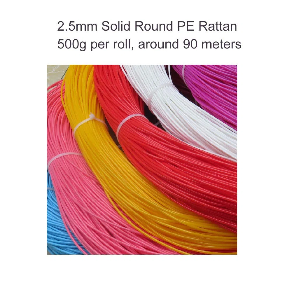 Rundes Kunststoff-Rattan, 2,5 mm, Kunststoffgeflecht, rund, Kunst-Rattan, für Reparaturen und Heimwerker, Weben, Aufbewahrungskorb (gelb)