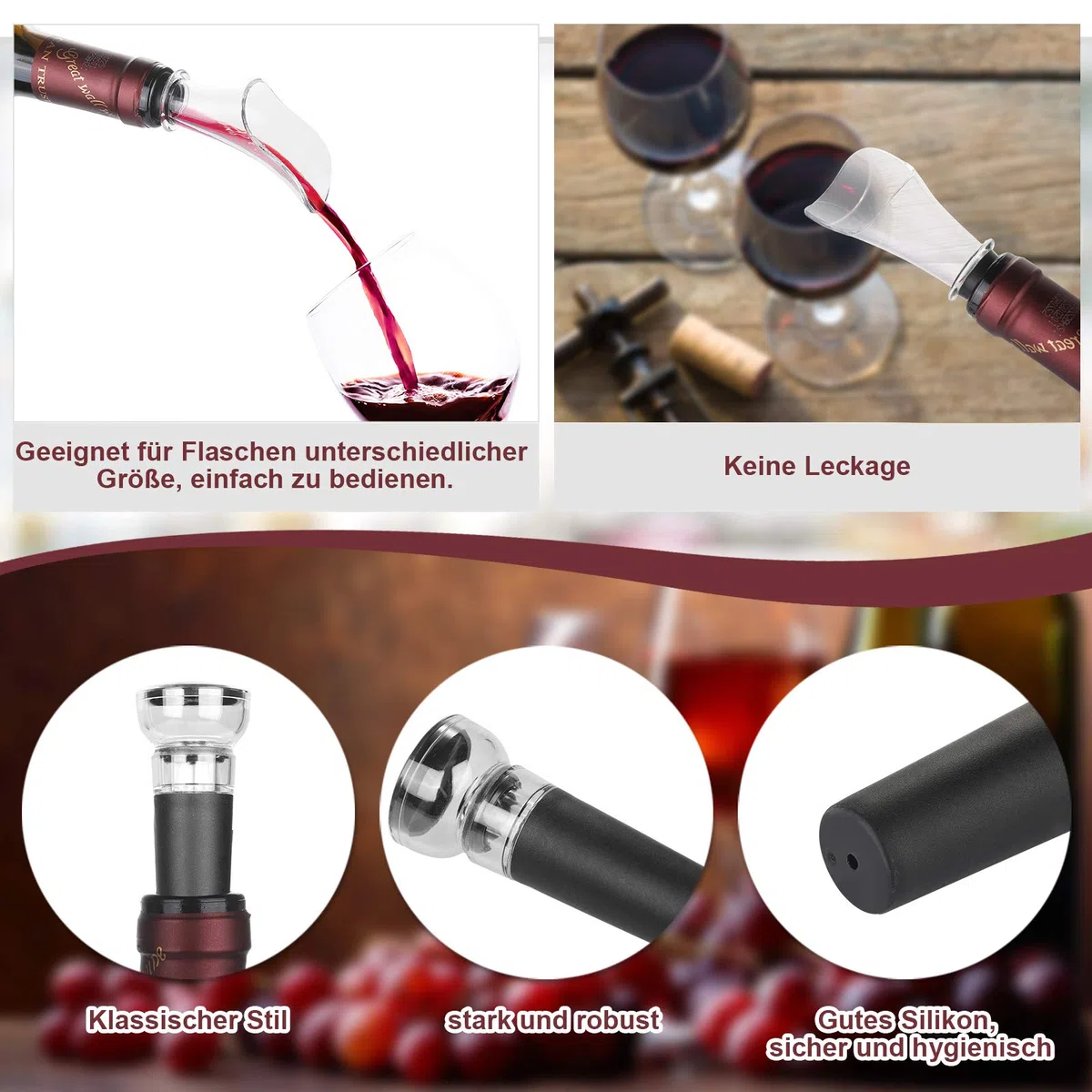Anpro Korkenzieher Elektrisch, Elektrischer Korkenzieher Set, Automatische Weinöffner Flaschenöffner mit Folienschneider, Vakuum Stopper und Ausgießer, Silber