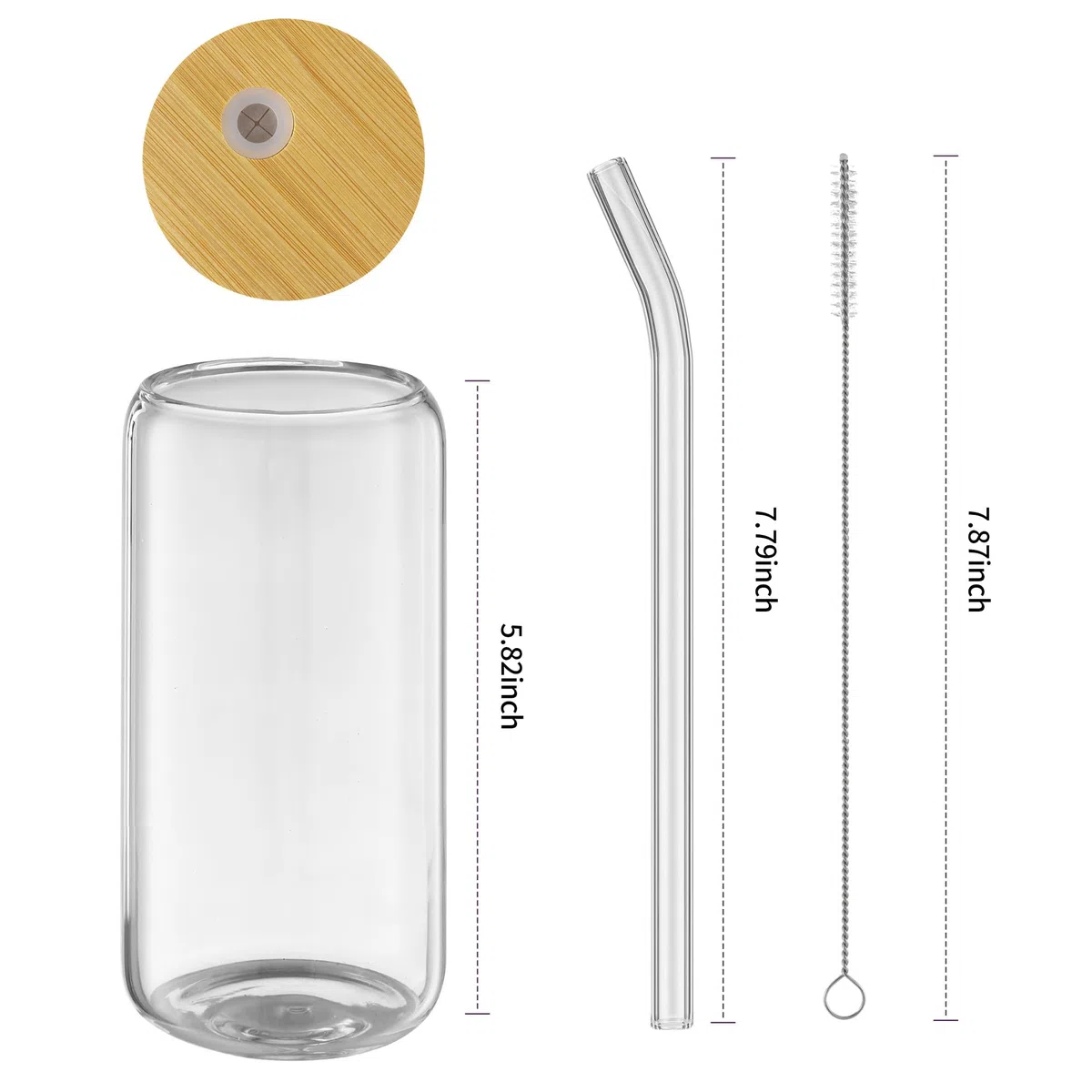 HAOYULUO 4er Set Glas mit Deckel und Strohhalm, 500 ml Trinkgläser mit deckel, Dosenförmige Glasbecher, Geeignet für Eiskaffeetassen, Limonaden, Smoothies, Bier, Cocktails (500ML, 4, stück)