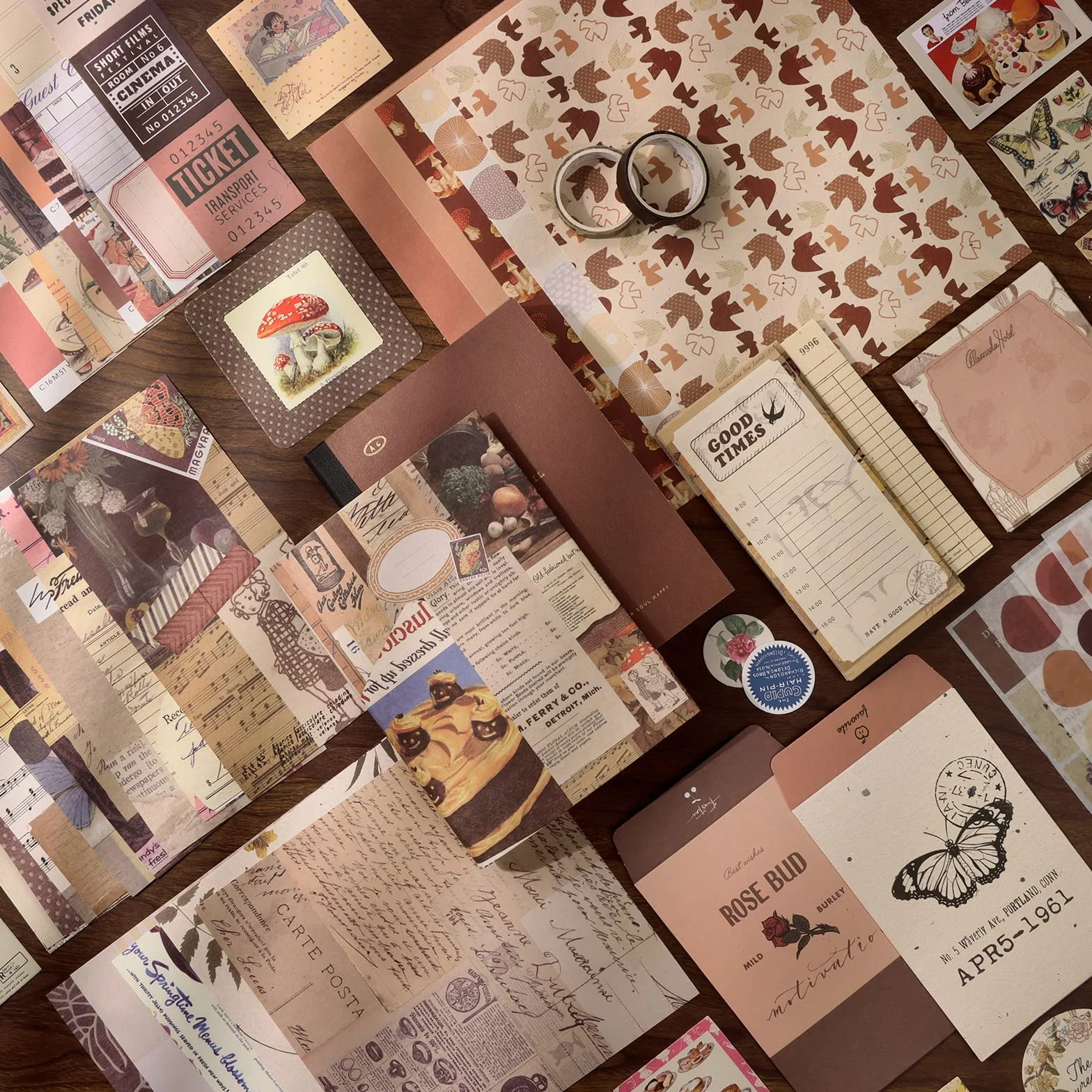 Draupnir 346 Stück Vintage Scrapbook Zubehör Set, Ästhetisches Bullet Junk Journal Kit mit A6 Raster Notizbuch, DIY Scrapbook Geschenk für Teenager - Vintage