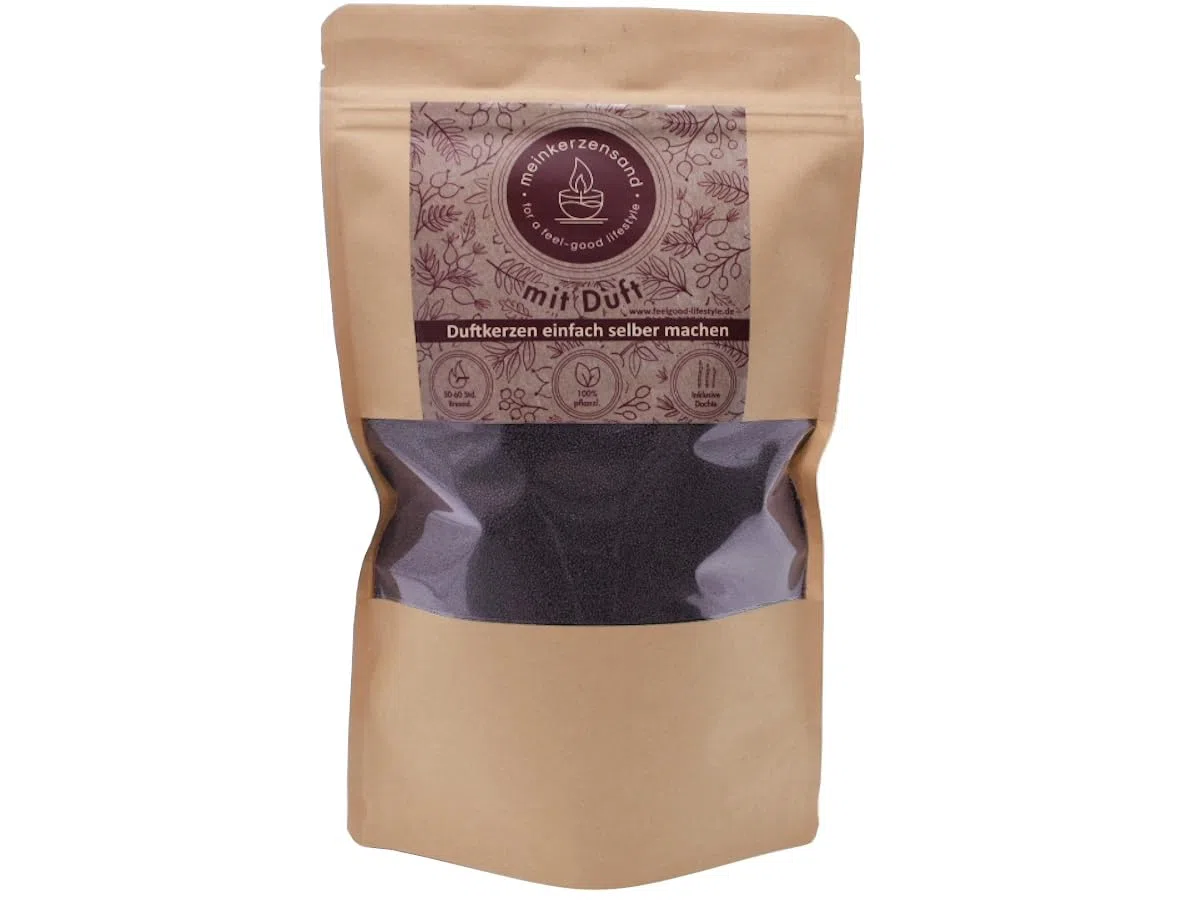 Aromatischer Kerzensand mit Duft 400g inkl. 3 Dochte Aromasand Duftgranulat aus Wachs Raumduft (Black Orchid)