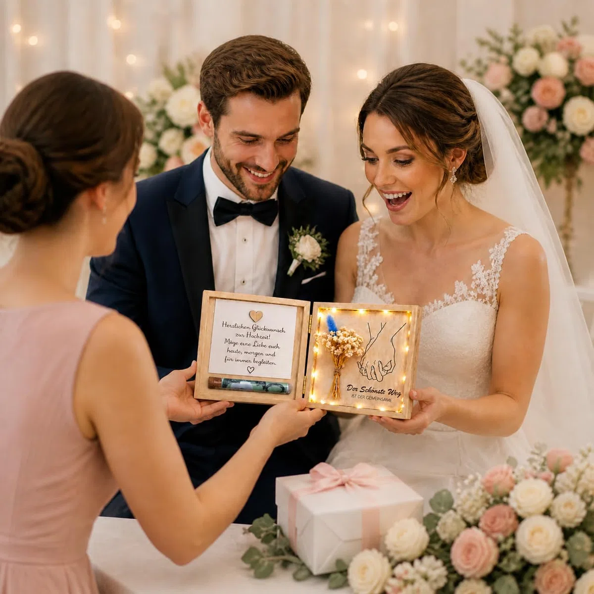 Hochzeitsgeschenke für Brautpaar, LED Holzbox Hochzeitsgeschenk Geld Geldgeschenk Hochzeit Geldgeschenk, Geschenkbox Geldgeschenke zur Hochzeit Geldgeschenke Verpackung