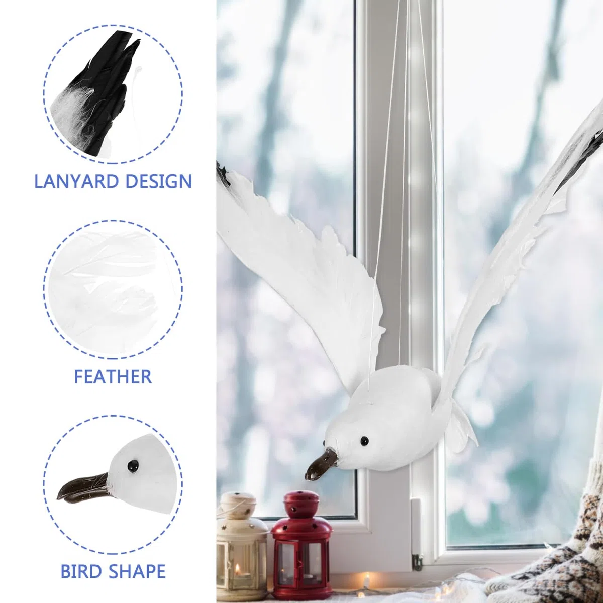 GARVALON 1stk Hängende Fliegender Vogel Möwe Deko Schaumstoff Vogel Modell Schaumstoff Weißer Vogelschmuck Taubenschreck Weihnachtsdeko FüR Garten Balkon Party Hochzeit Innen AußEn