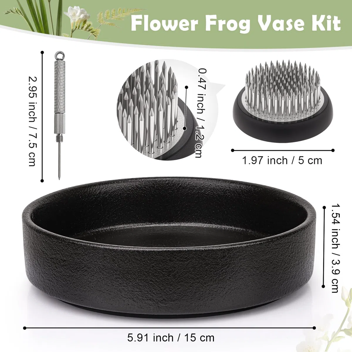 Japanische Ikebana Schale für Stecker Blumenarrangements,Ikebana Keramik Blume Vase Kit(Große Schwarze Schale)