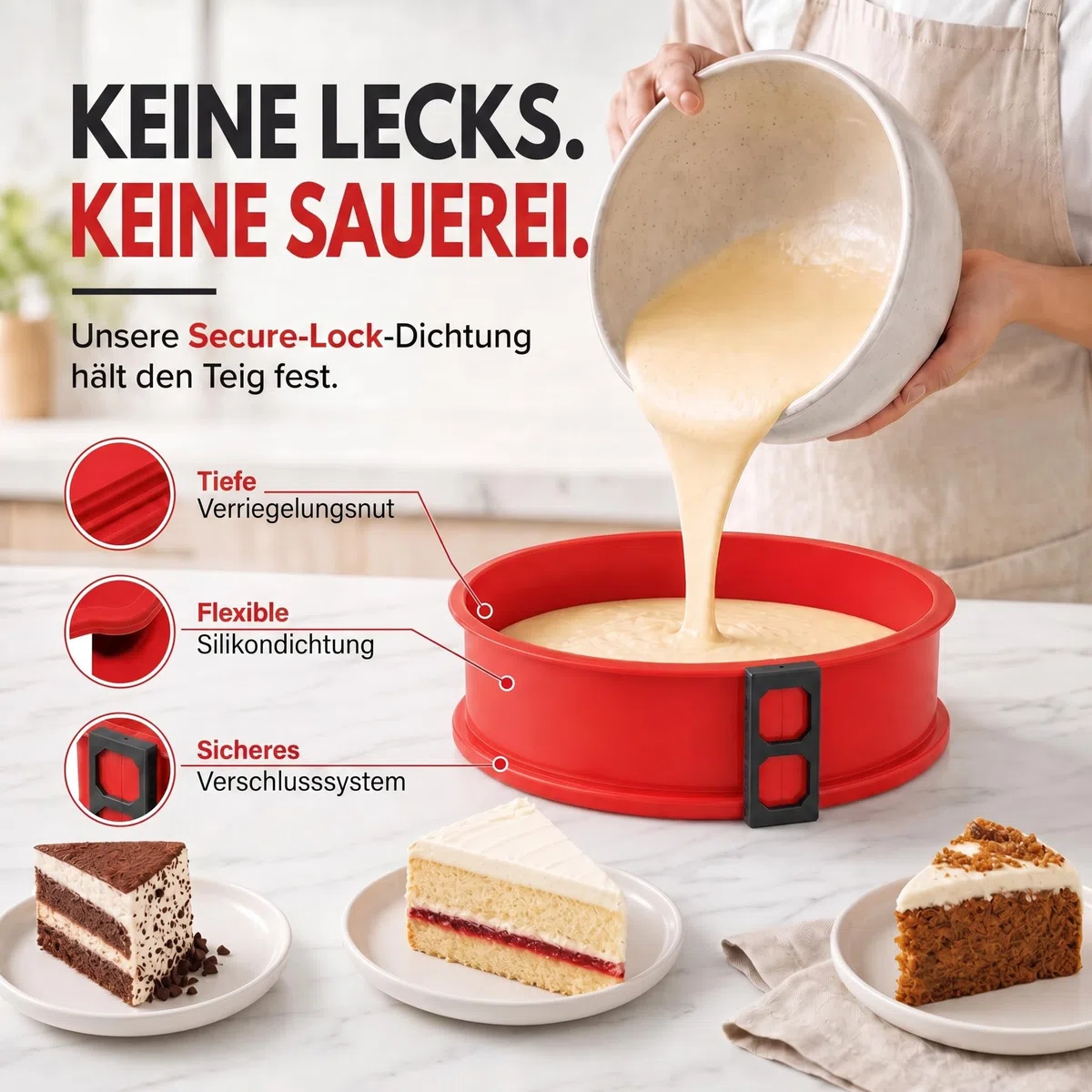 GOODS+GADGETS Silikon Springform Antihaftbeschichtete Kuchen Backform (Silikonform mit Glasboden)