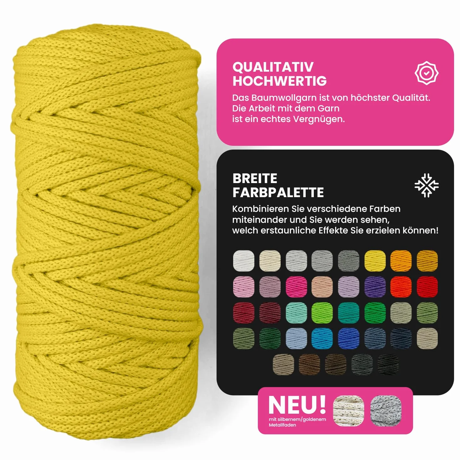 Netuno 1x Makramee Garn Elfenbein 5 mm 100 m Makramee Kordel Baumwolle mit Baumwollkern Baumwollkordel Schnur Bastelgarn farbig für Dekoration Wandbehang Blumenampel Cotton Cord Macrame