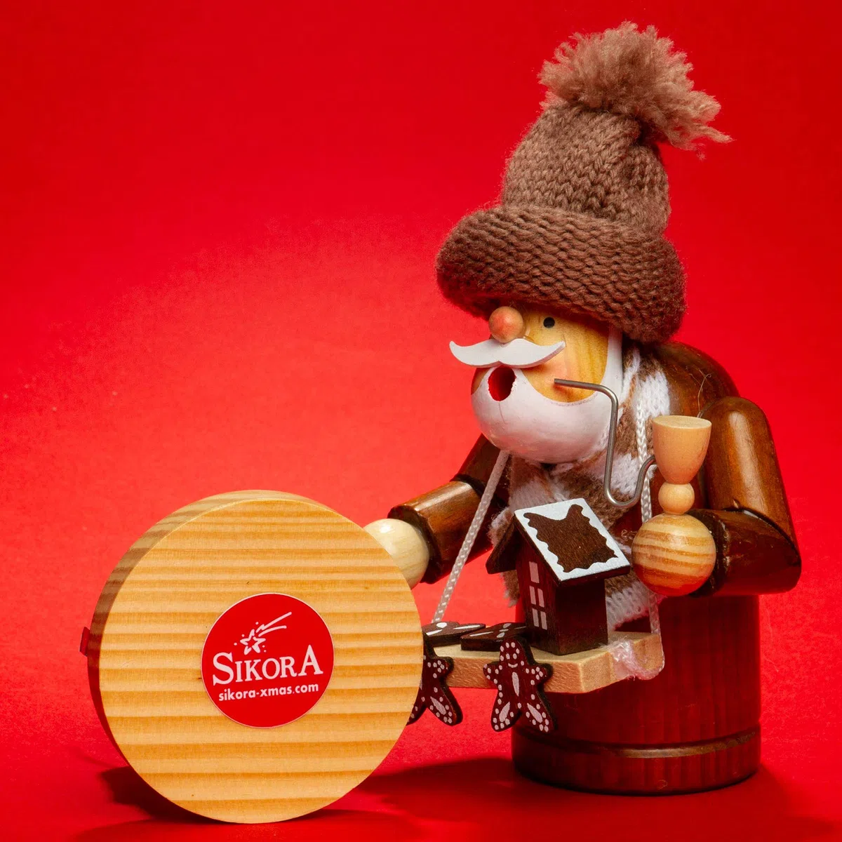 SIKORA RM-A Räuchermännchen aus Holz 3 Größen Verschiedene Motive, Farbe/Modell:A32 braun - Lebkuchenhändler, Höhe in cm:Höhe ca. 15 cm