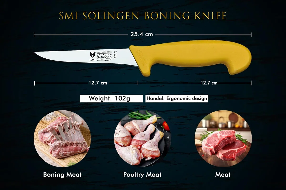 SMI 5 Zoll Ausbeinmesser profi gerade | Filetiermesser | Metzgermesser | Fleischmesser, flexibles messer | Premium-Qualität Molybdän Stahl 1.4116 | Solingen messer | Made in Germany