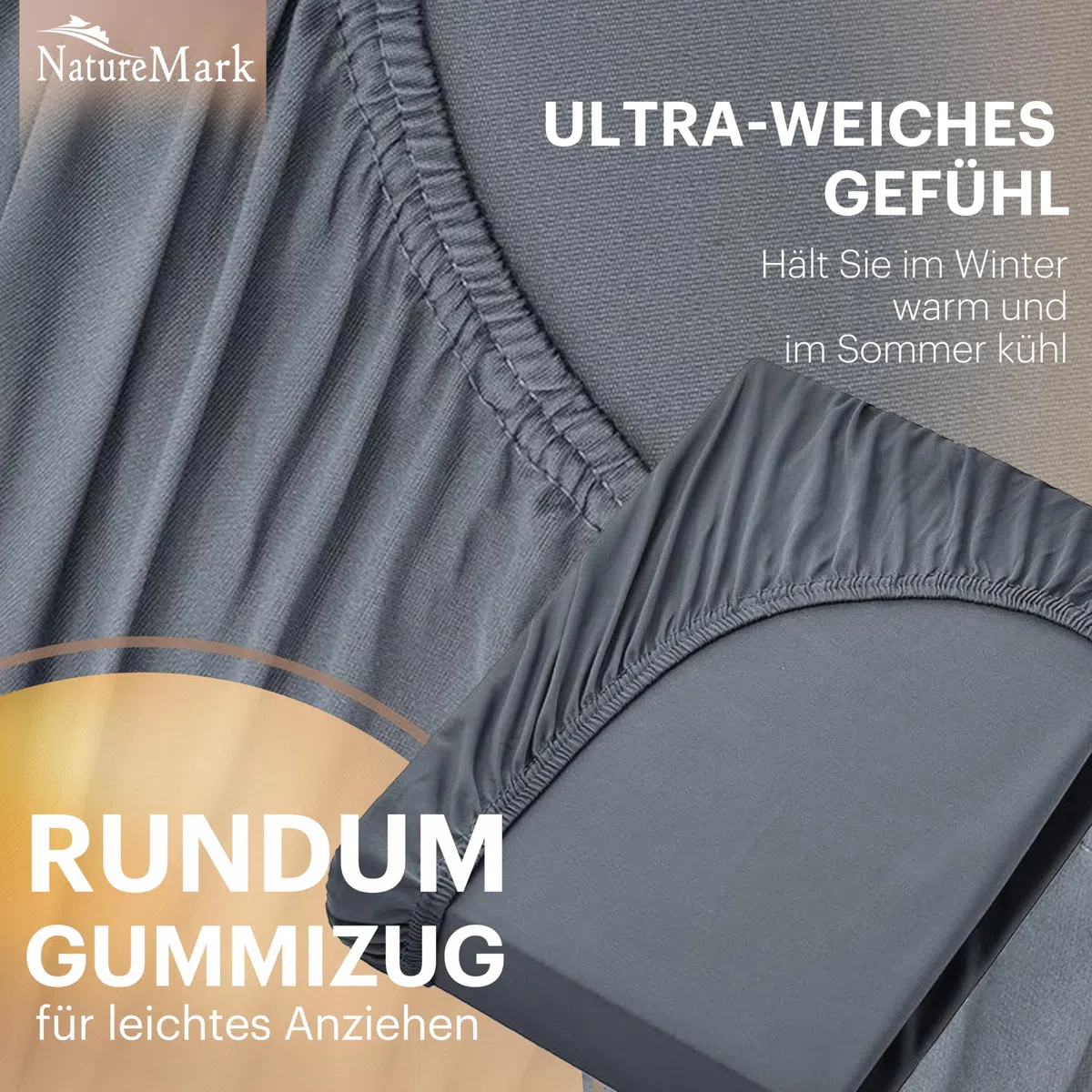 NatureMark Basic Boxspringbett & Wasserbett Spannbettlaken 200 x 220 cm - 40 cm Steghöhe - 200x220cm Spannbetttuch - 100% Baumwolle, Anthrazit/Dunkel grau