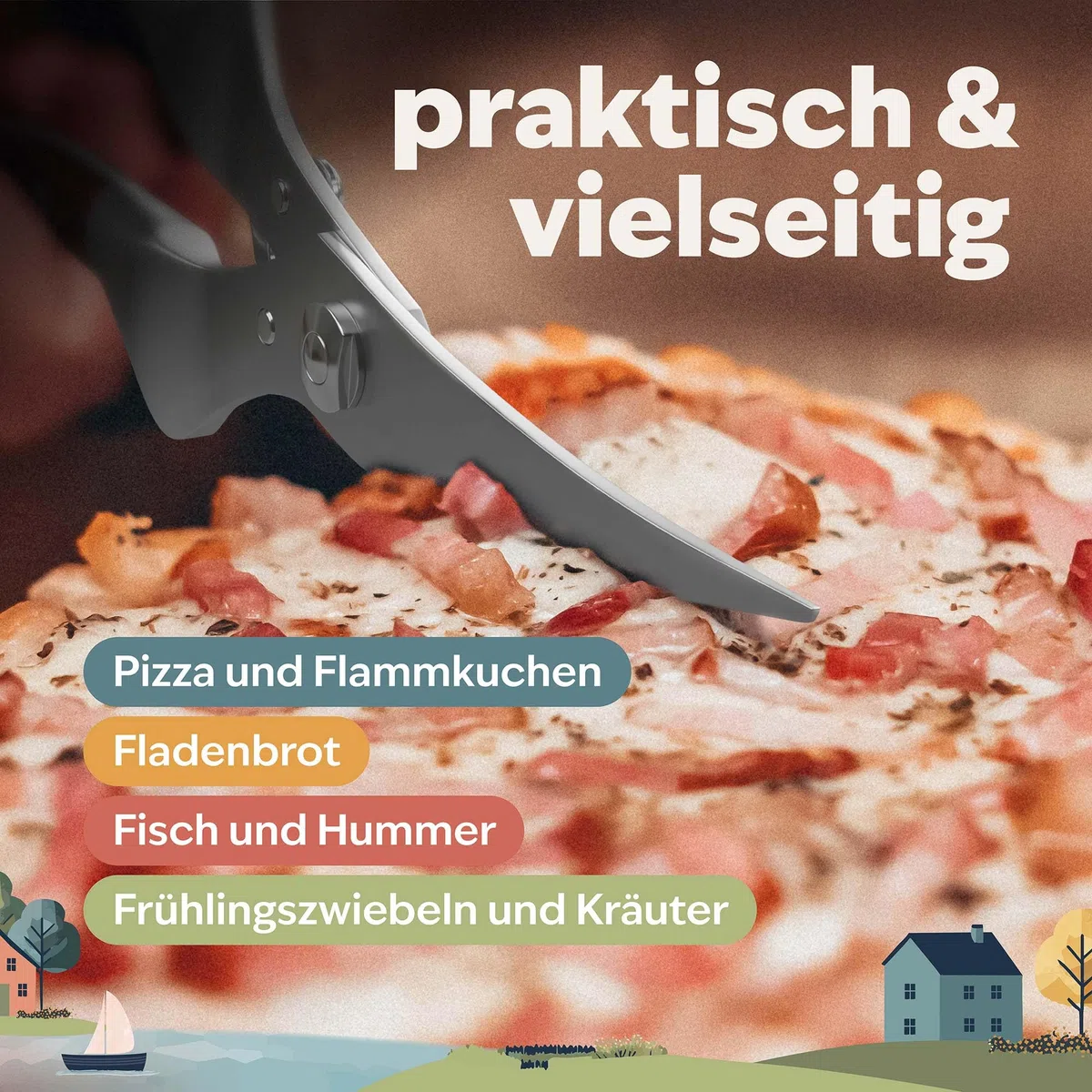 kjøk Geflügelschere Edelstahl mit Echtholzgriff – Tranchierschere für Hähnchen, Gans & Ente – durchtrennt Knochen, Sehnen & Gelenke – auch für Kräuter & Pizza – spülmaschinengeeignete Klingen