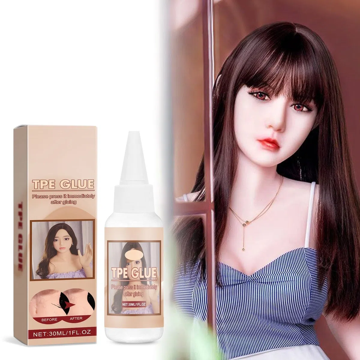 TPE-, fester Puppenkleber, fertiger für Erwachsene, TPE-Puppenkleber härtet nicht aus, 30 ml (Khaki, 11.4x3CM)