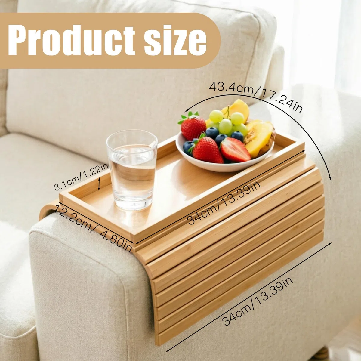 Sofa Tablett Armlehne aus Bambus, Klappbare Couch Ablage | Snack Tablett Kaffeetablett Laptop Ablage Serviertablett