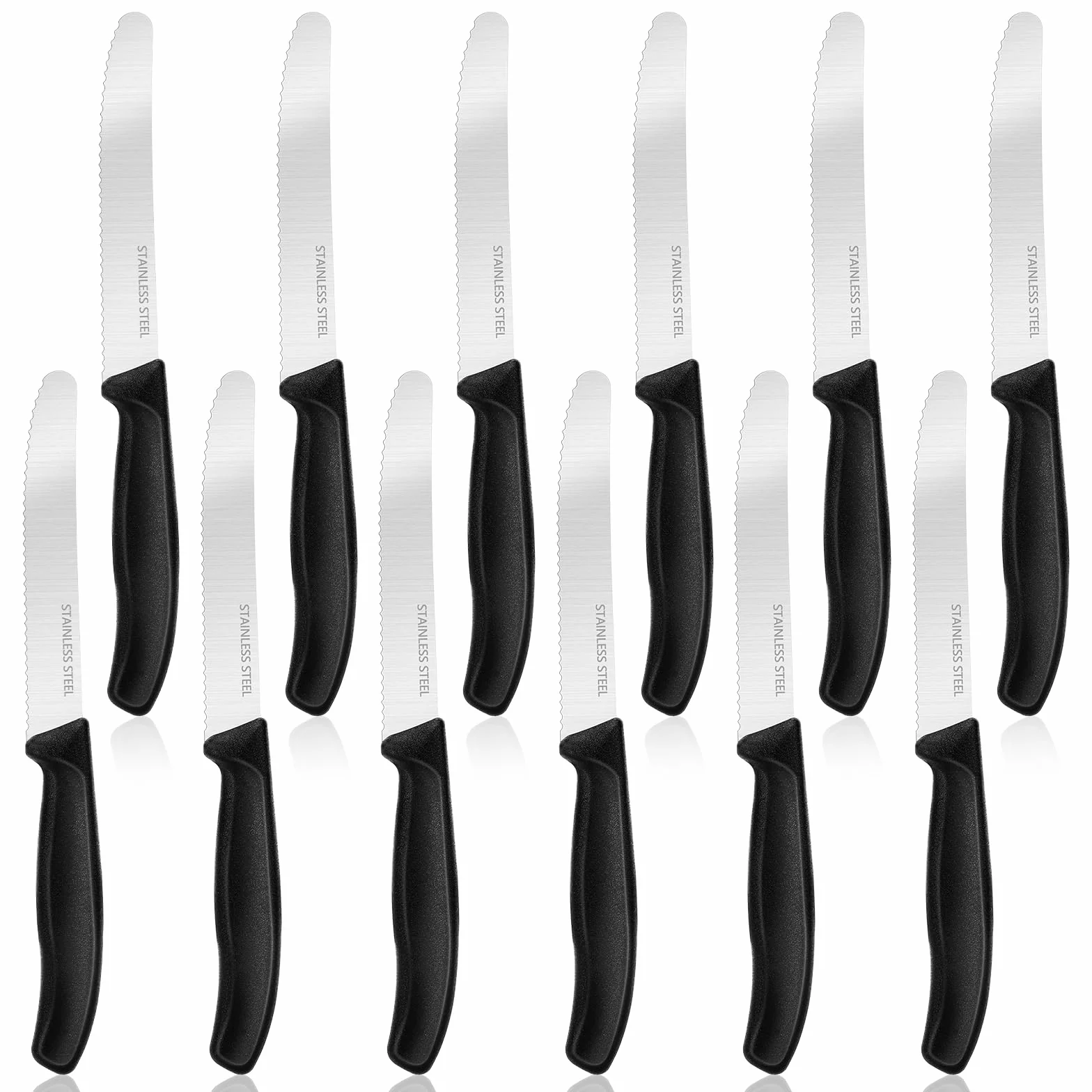 Sprifityy 12 Stück Frühstücksmesser, Brötchenmesser mit Messer Wellenschliff, Hochwertiger Rostfreier Stahl Brotzeitmesser, Spülmaschinenfest, Steak Messer, Tafelmesser für Haus Restaurant（Schwarz）