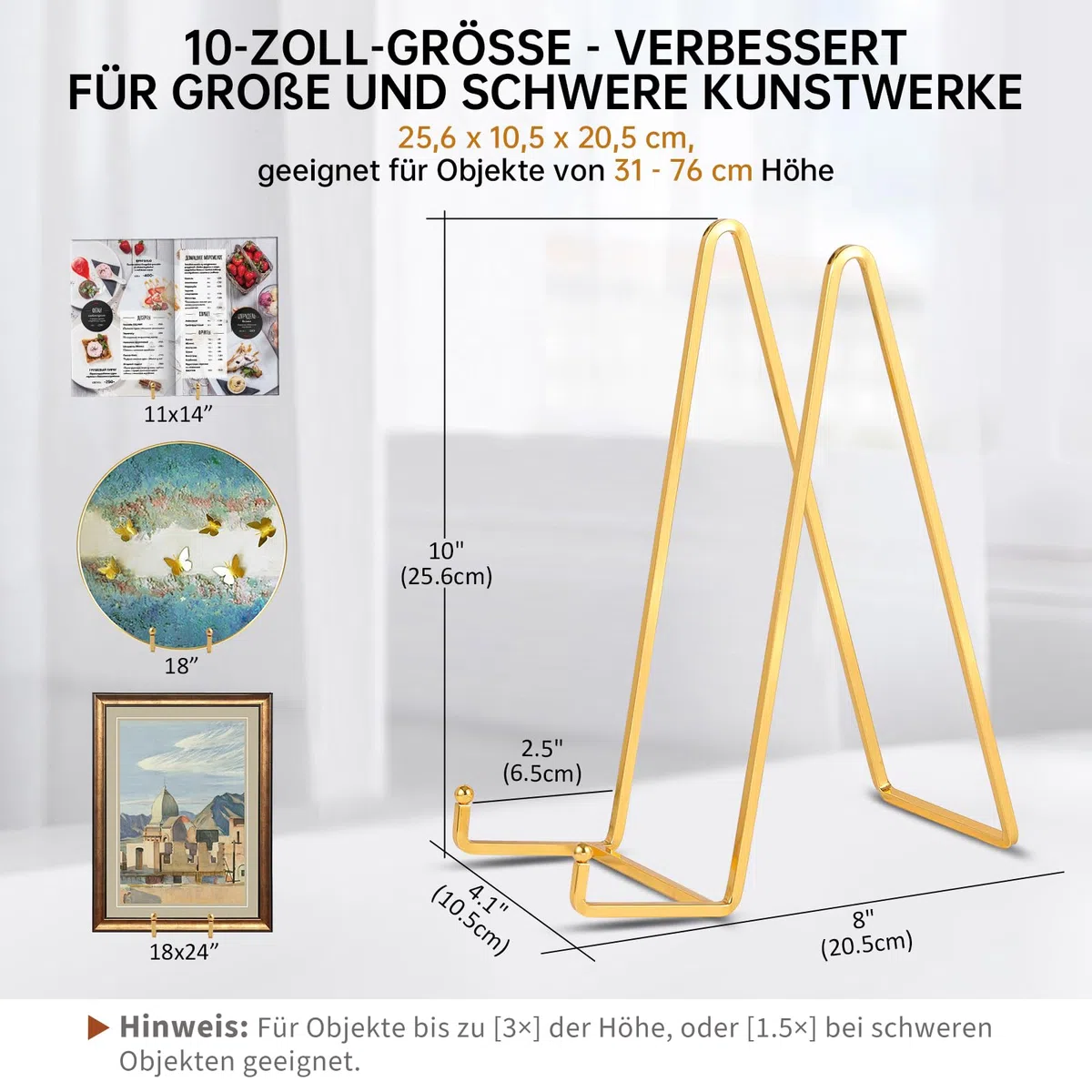 Staffelei Aufsteller Teller Ständer Metall - Tellerständer Groß - Deko Tellerhalter - Dekoteller Halterung - Eisen Staffelei fuer Buch | Foto | Bilderrahmen | Gedenktafel - Gold - 2 Stück - 25 cm