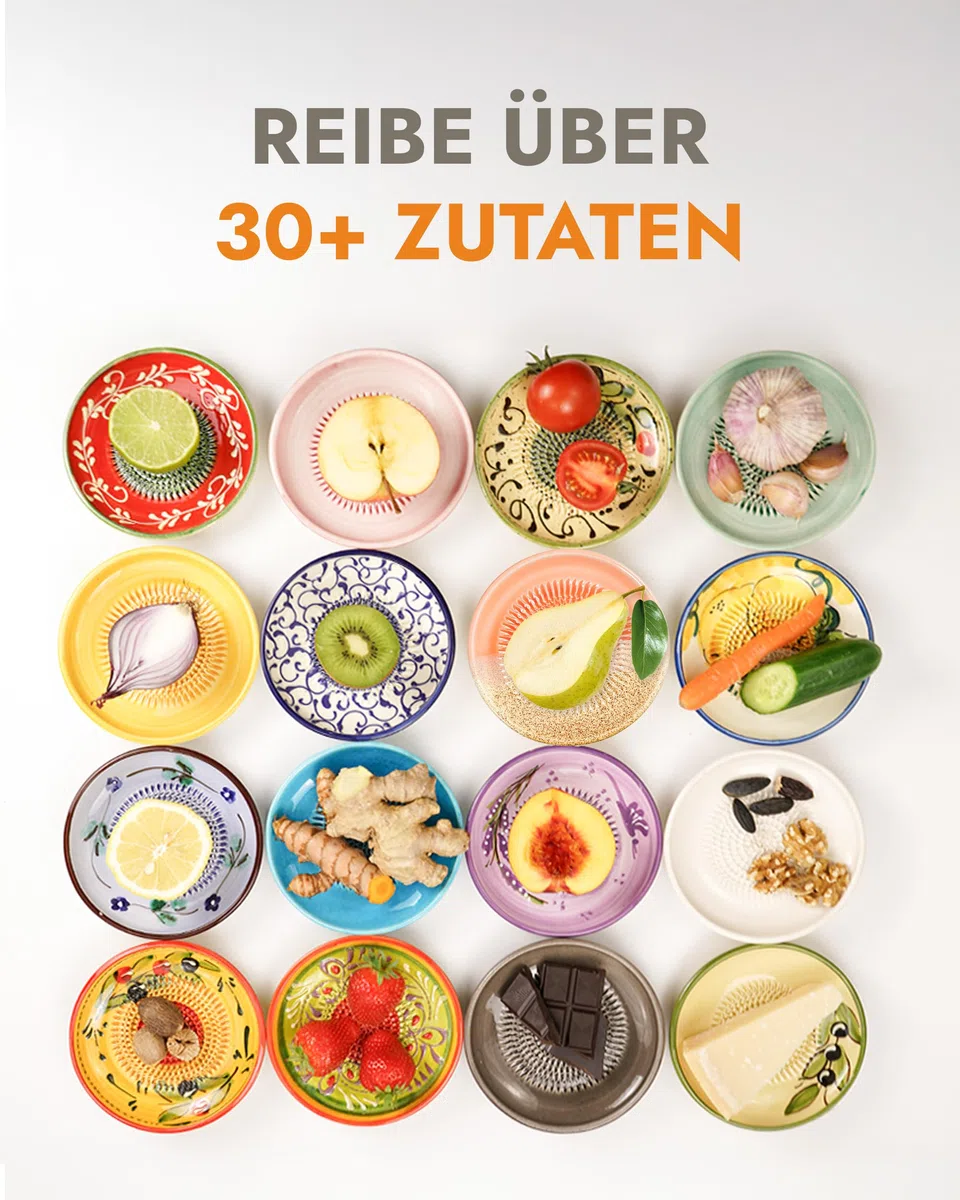 evergrate Keramikreibe im Motiv Ocean mit Küchenpinsel und Rezeptheft