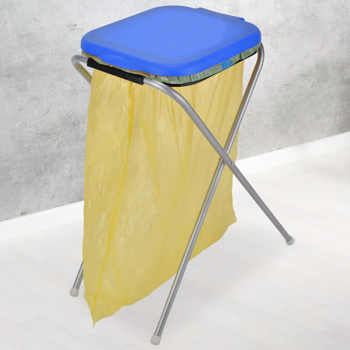 Müllsackständer aus Stahl für 120 Liter Säcke Müllsackhalter Abfalltrenner Müllbeutelhalter mit schwarzem oder blauem Deckel - ideal für Gelbe Säcke Mülleimer