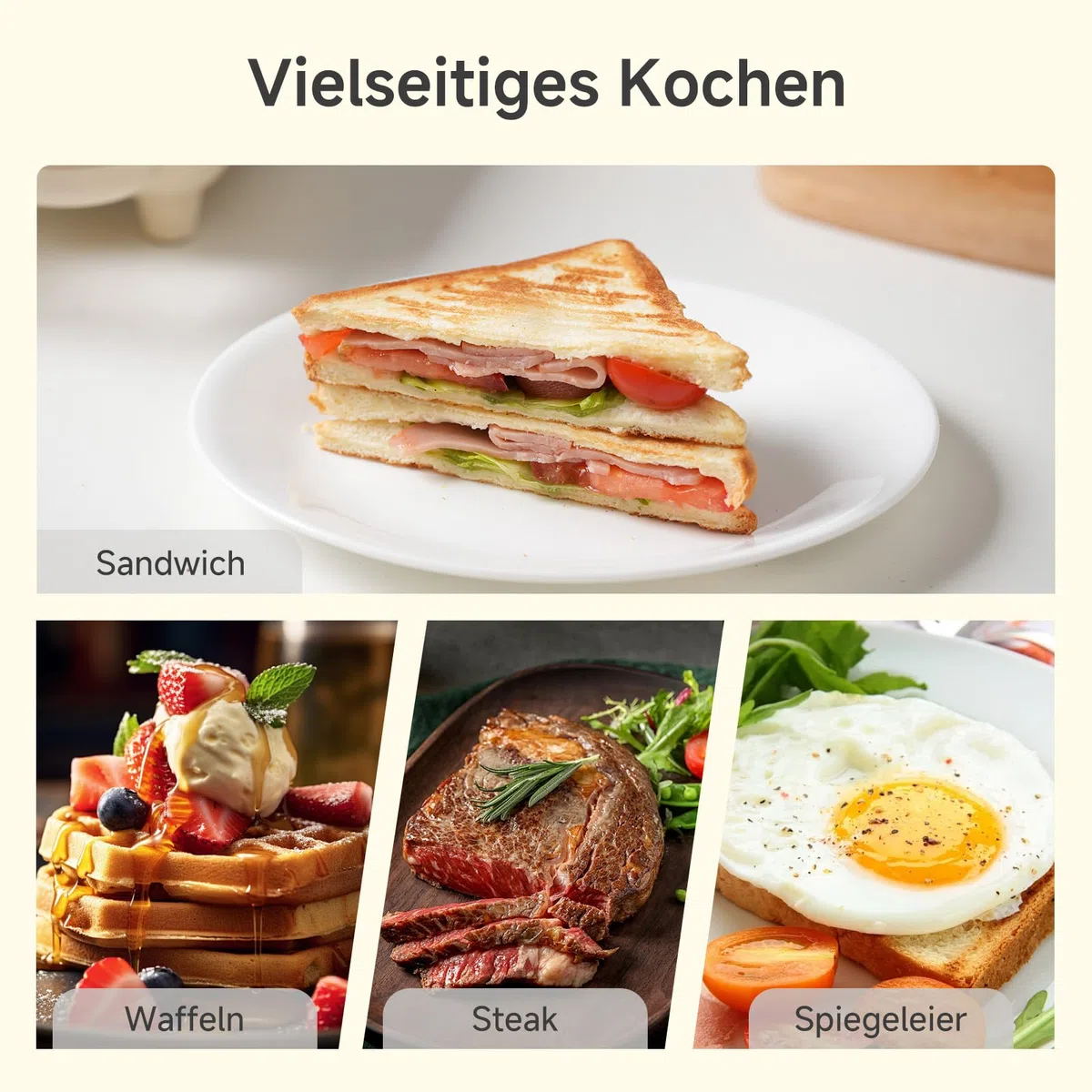 SIMPLUS Sandwichmaker Klein für Knusprige Dreiecks, Sandwichtoaster, 650W, Antihaftbeschichtete Platten, Schnell Aufheizend, Überlaufschutz, Wärmeisolierter Griff, BPA-frei, Cremeweiß