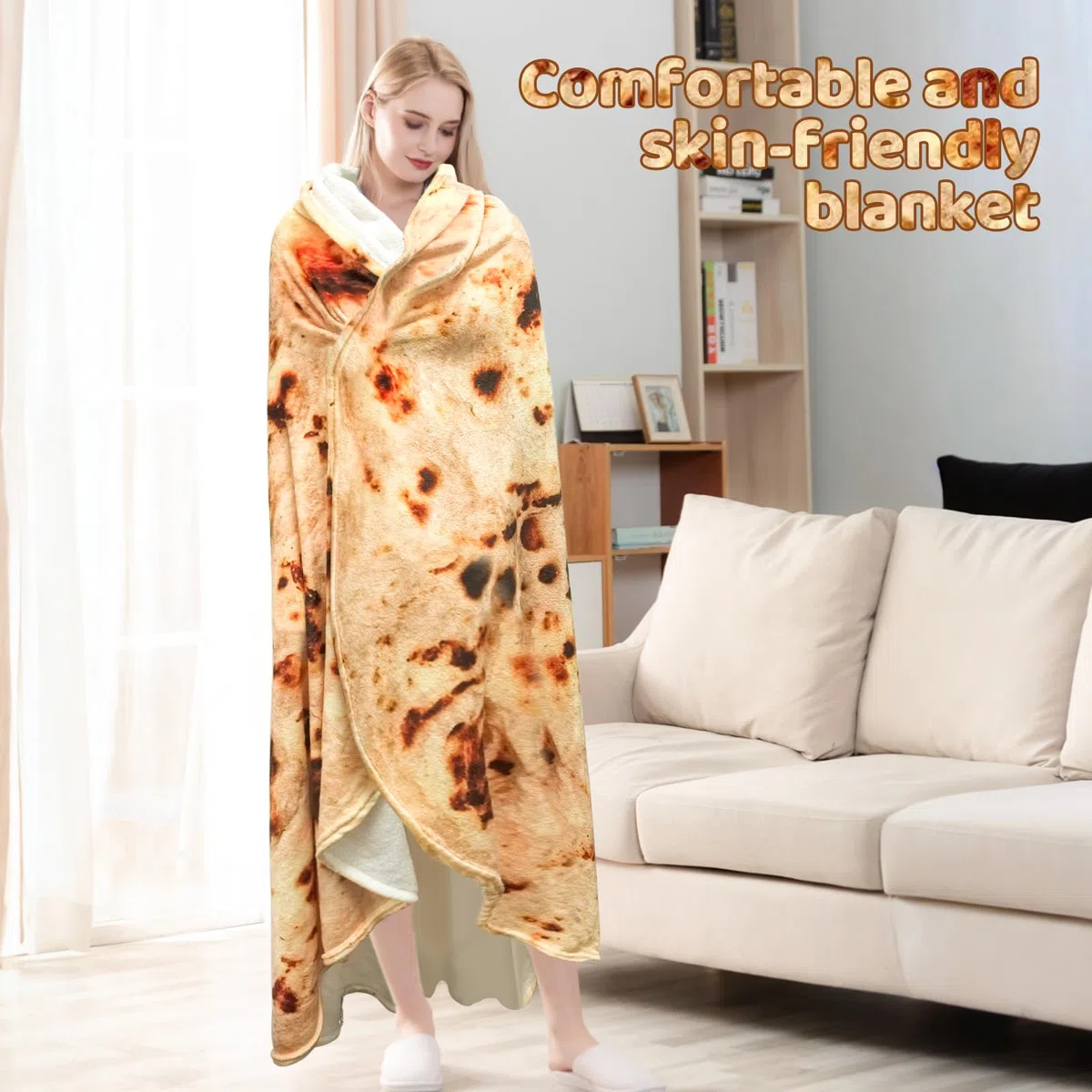 ZoneYan Burrito Tortilla Decke, Burrito Decke 180cm, Tortilla Deck-e aus Flanell, Burrit-o Blanket für Familie Lustige (Gelb, 180cm)