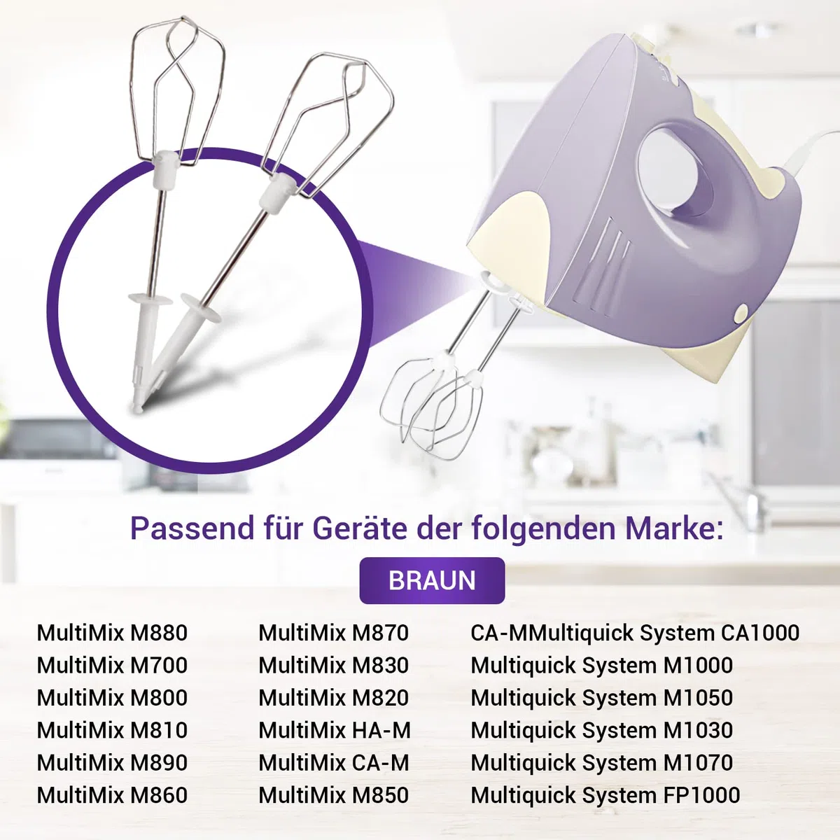 Rührbesen für Handmixer Ersatz für Braun 7322211054 für Mixer Braun MultiMix/Braun Multiquick 5 - Ersatzteile Handrührgerät Braun