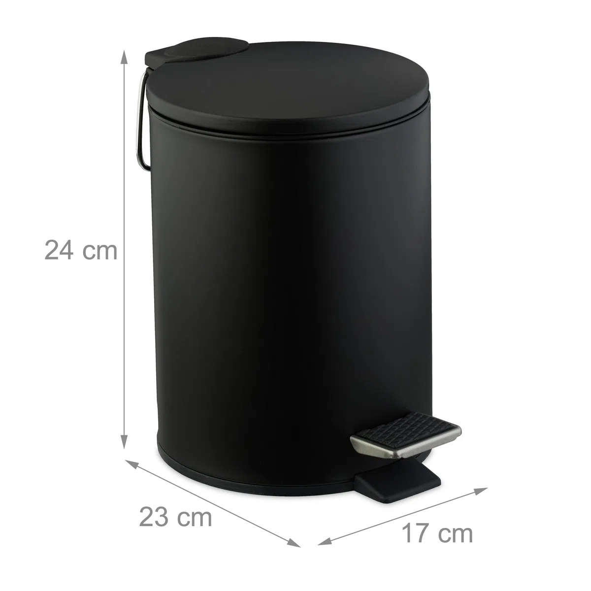 Relaxdays Kosmetikeimer, 3 Liter, Absenkautomatik, entnehmbarer Inneneimer, Metall, Bad Mülleimer mit Deckel, schwarz