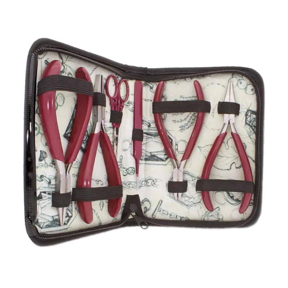 The Beadsmith 6-teiliges Werkzeug-Set – 152 mm Schmuckherstellungs-Set, inklusive Kette, runder und flacher Nase, Bündigschneider, Schere und Pinzette mit Etui