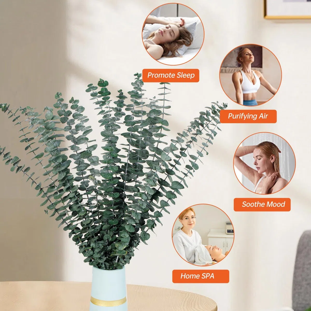 Getrocknete Eukalyptusäste, Packung mit 16 natürlichen echten grünen Eukalyptusblättern, 44 cm erhaltene Eukalyptuspflanze für Hochzeiten, Blumenarrangements, Raumduft und Vasen-Dekoration