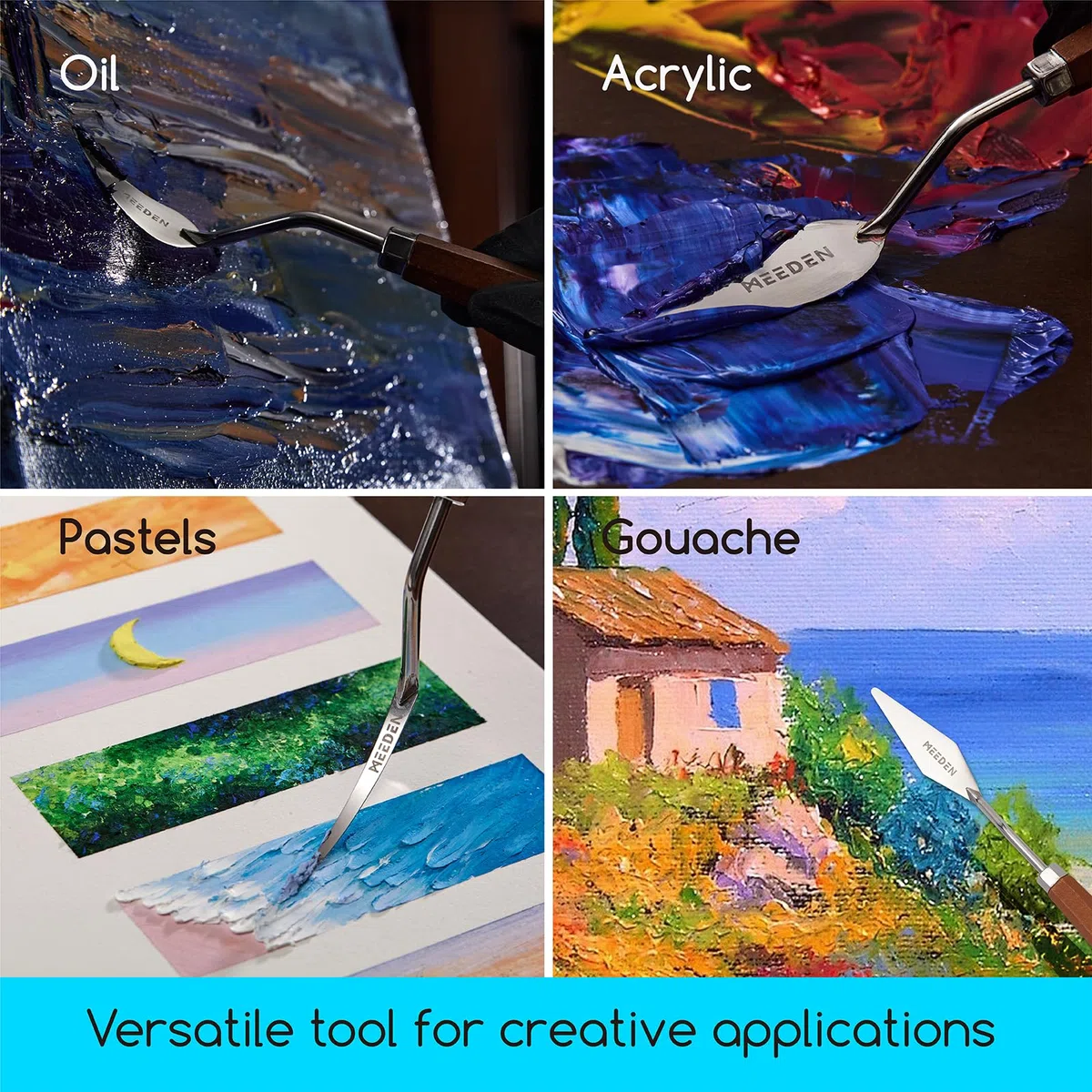 MEEDEN Künstler-Palettenmesser-Set: 3-teiliges Kunstspachtelmesser mit Holzgriff, Edelstahlklingen für Öl, Acryl-Leinwandmalerei