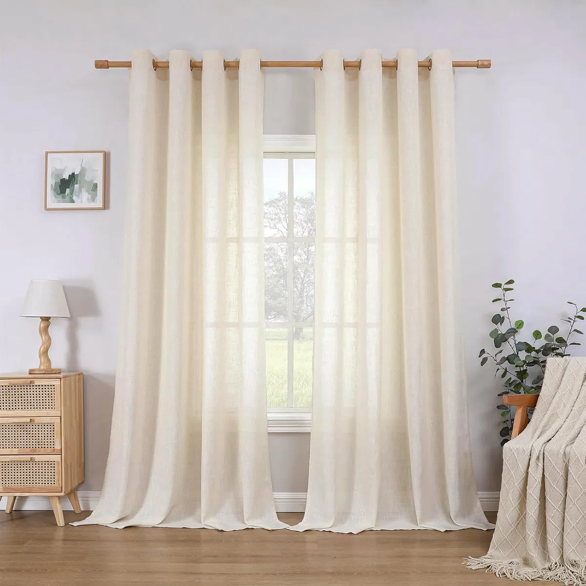 CUCRAF Leinen Vorhänge mit Ösen 2er Set H 175 x B 140 Natur Halbtransparente Leinenvorhang Wohnzimmer Leinenoptik Voile Gardinen Leinenfarbe Schlafzimmer Stores