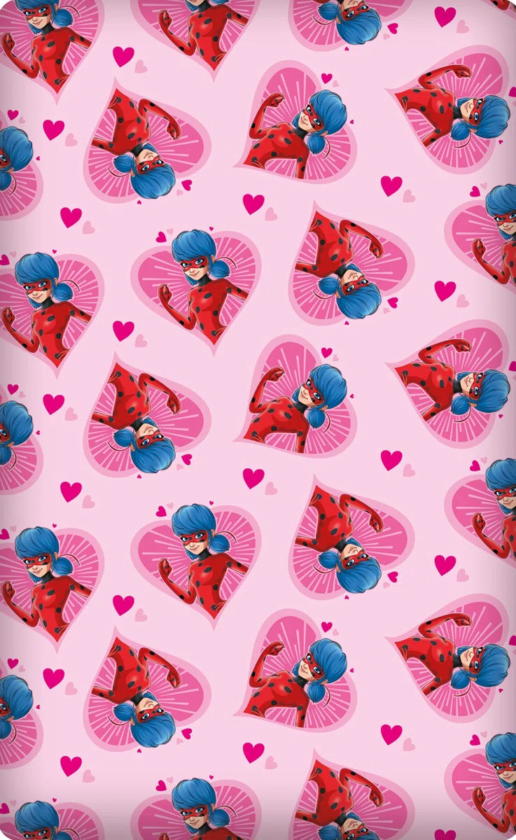 Miraculous Ladybug Spannbettlaken Herz Pink Rosa 90/100 cm x 190/200 cm 100% Baumwolle Marinette Adrien Cat Noir Paris Tikki Lady Bug Spannlaken Bettlaken Spannbetttuch Passend zur Bettwäsche